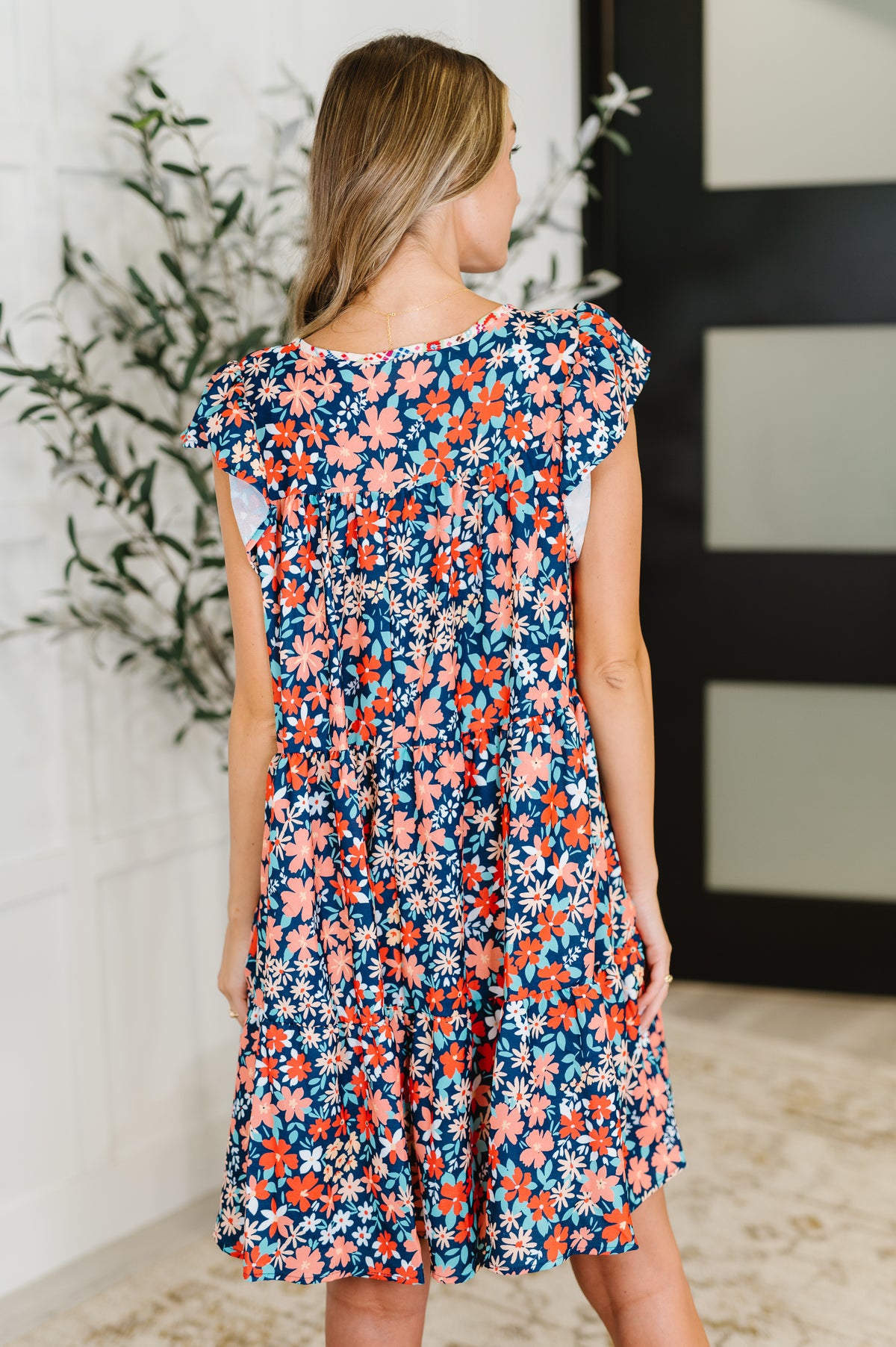 Petal to the Metal Flutter Sleeve Dress in Navy/Coral - 7/11/2025 NEW