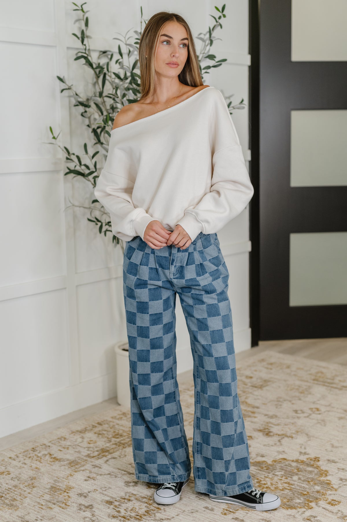 PREORDER: Please Detail Wide Leg Checkered Bottoms - Ships in 4 weeks