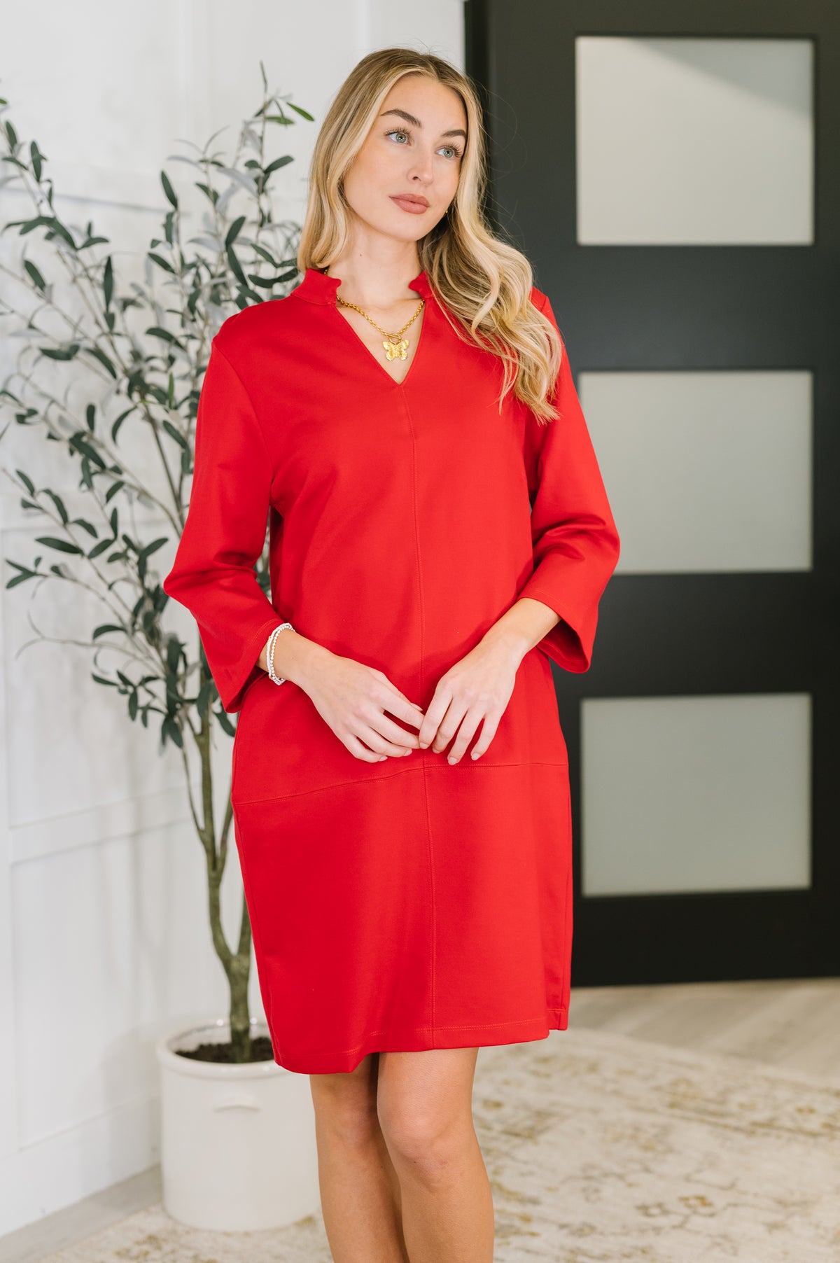 Portfolio Quarter Sleeve Dress in Red - 11/14/2025