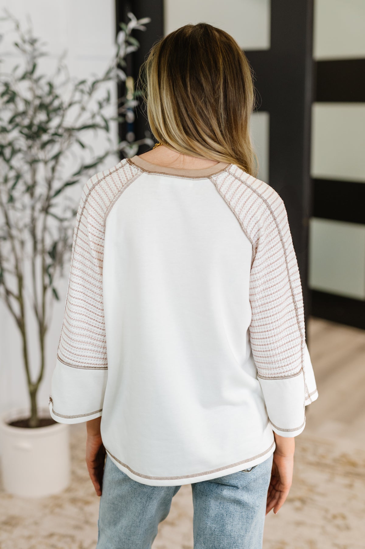 Preoccupied Striped Sleeve Top in Tan - 6/19/2025