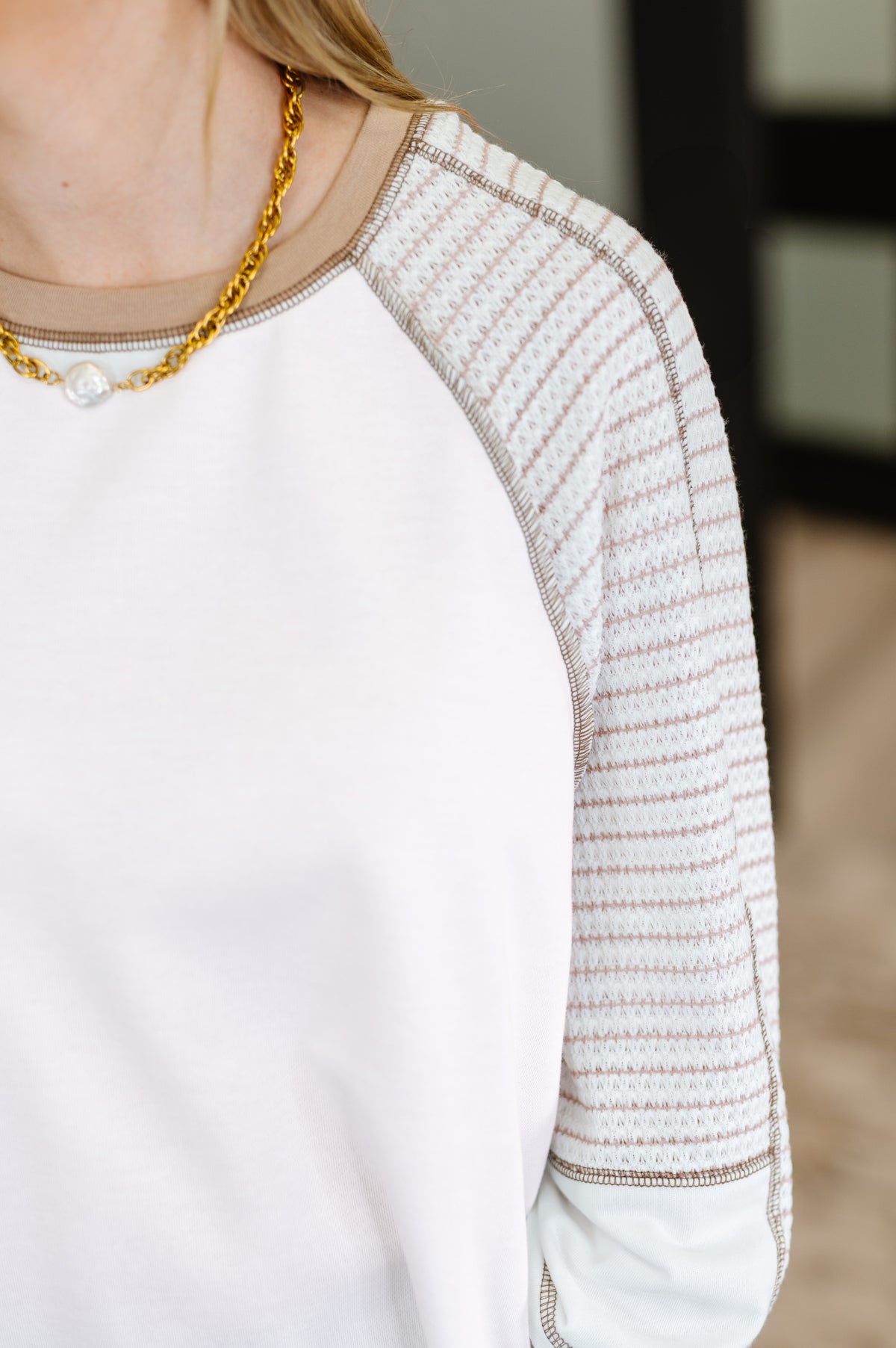 Preoccupied Striped Sleeve Top in Tan - 6/19/2025
