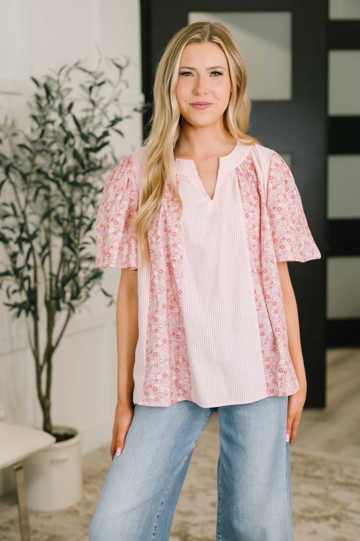 Pretty Prime Bell Sleeve Color Block Blouse - 7/31/2026