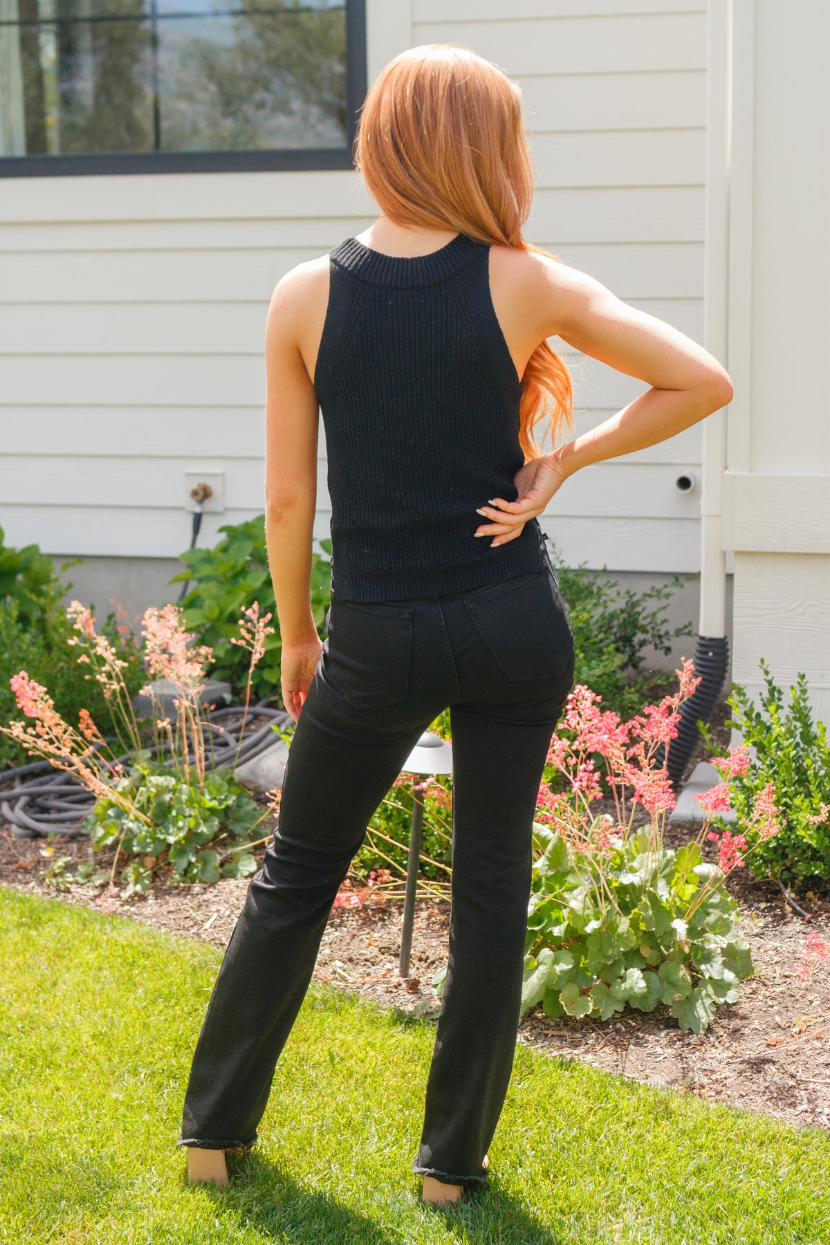 Previous Engagement Halter Neck Sweater Tank in Black - 8/15/2023