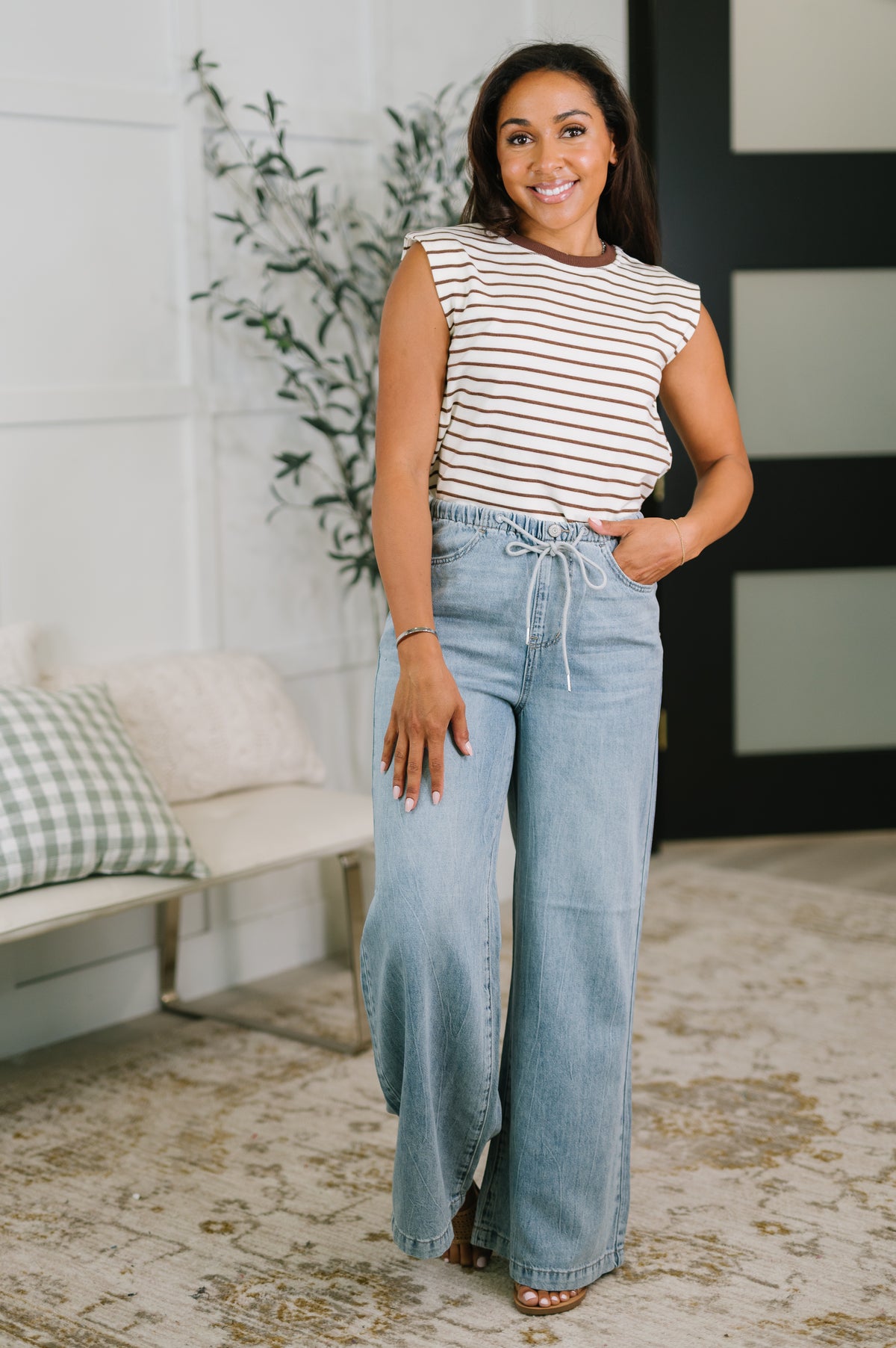 Quite Intimately Striped Muscle Tee in Brown - 5/5/2026 NEW