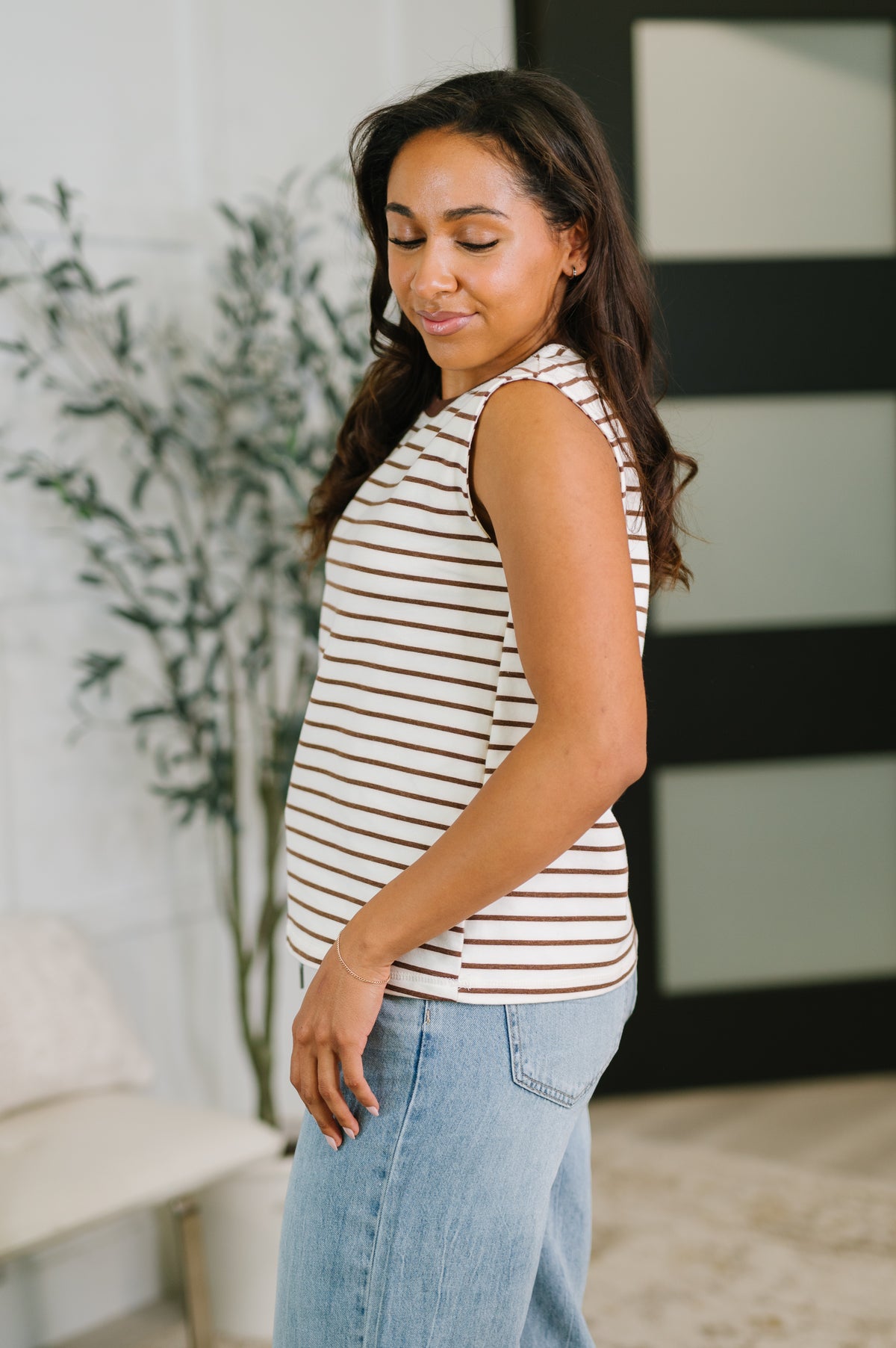 Quite Intimately Striped Muscle Tee in Brown - 5/5/2026 NEW