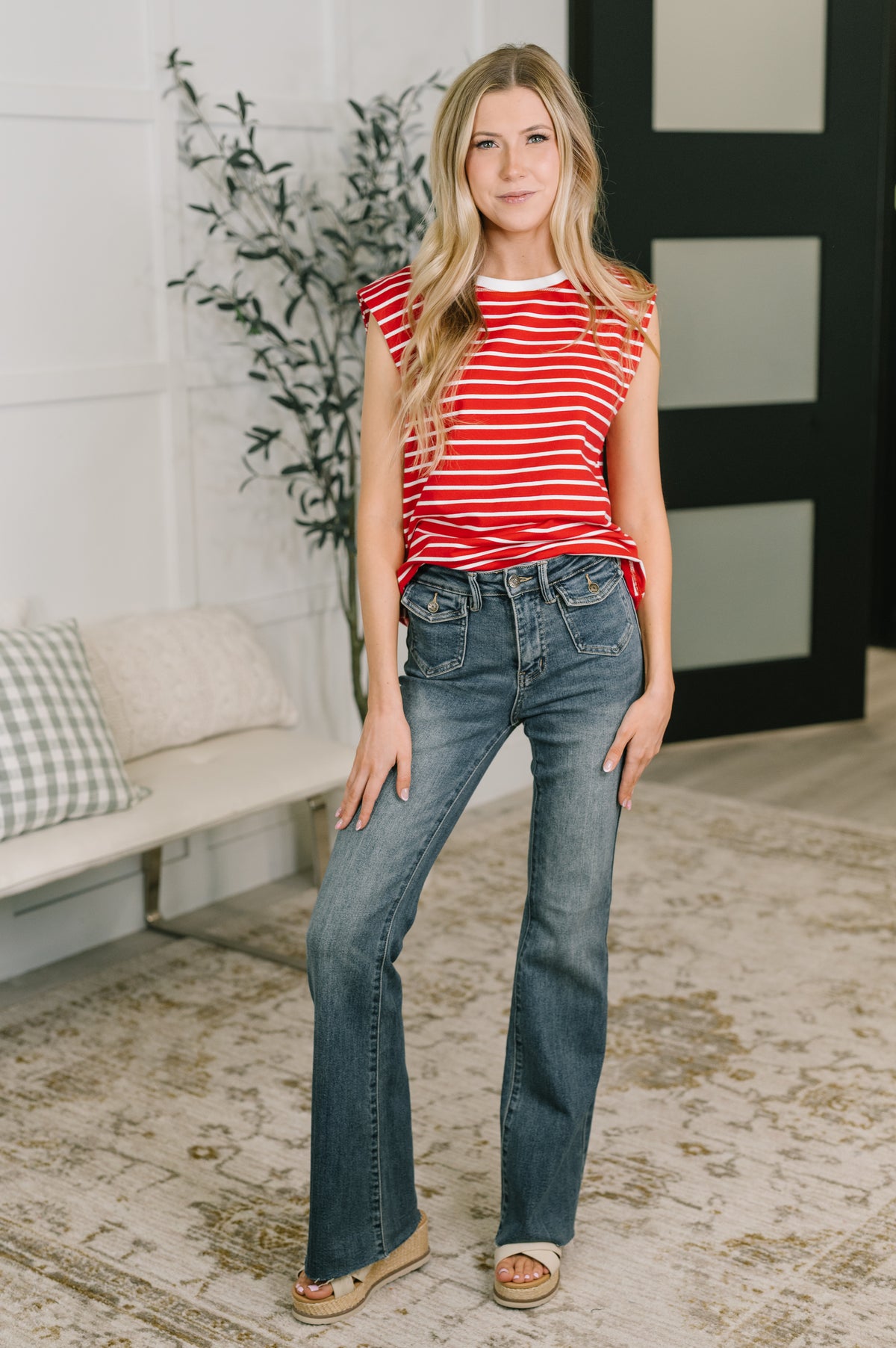 Quite Intimately Striped Muscle Tee in Red - 6/5/2026