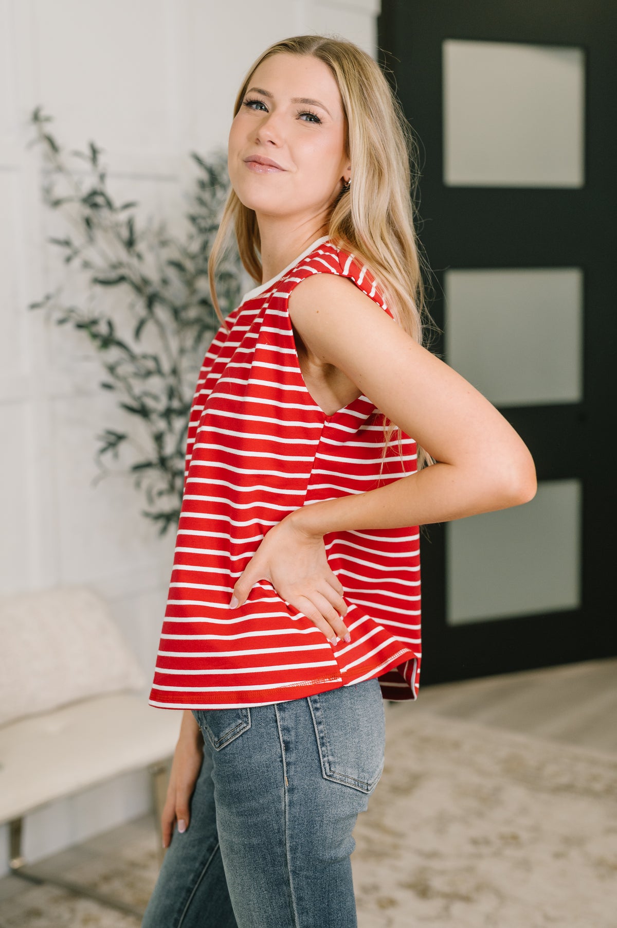 Quite Intimately Striped Muscle Tee in Red - 6/5/2026