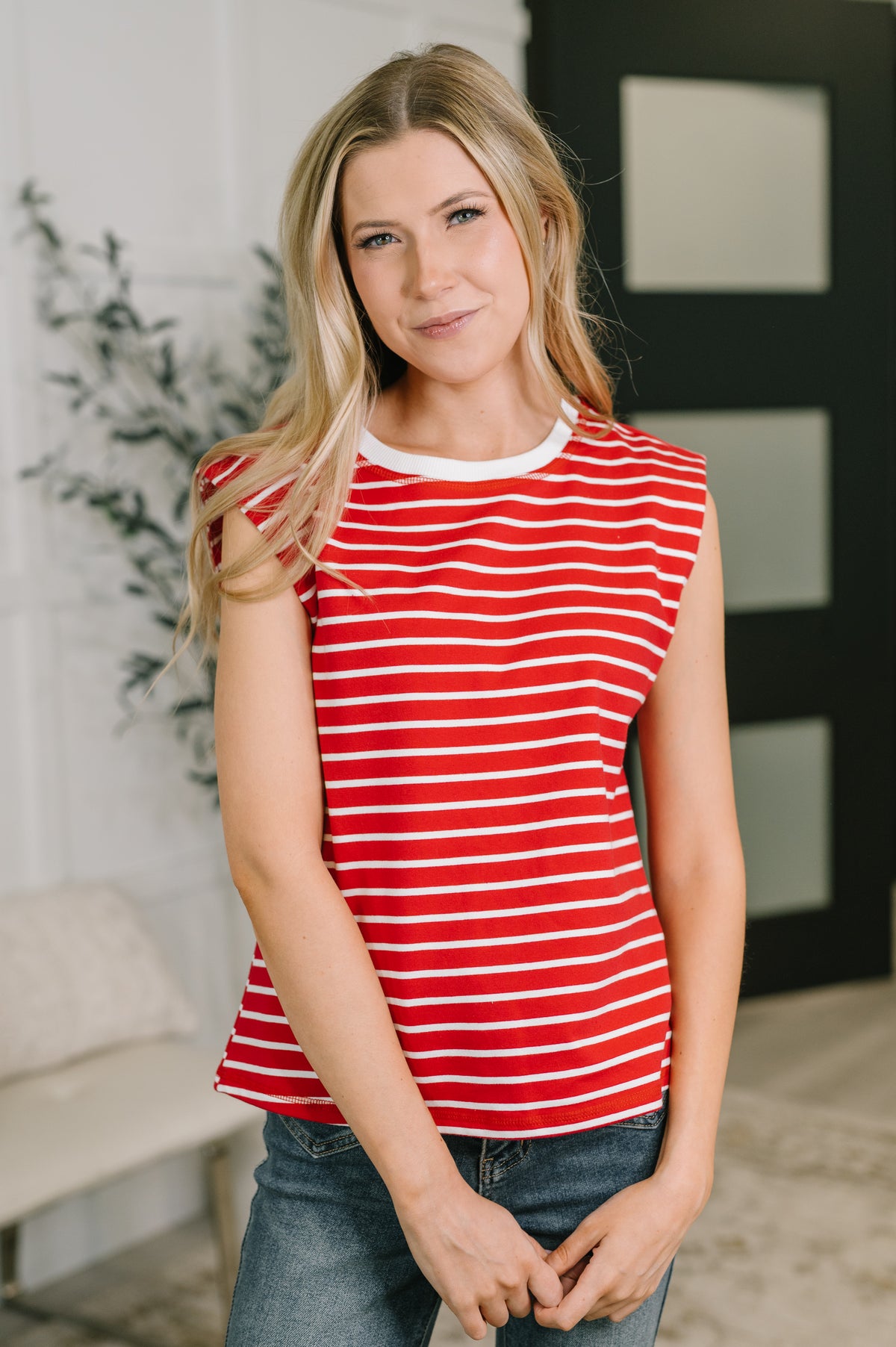 Quite Intimately Striped Muscle Tee in Red - 6/5/2026