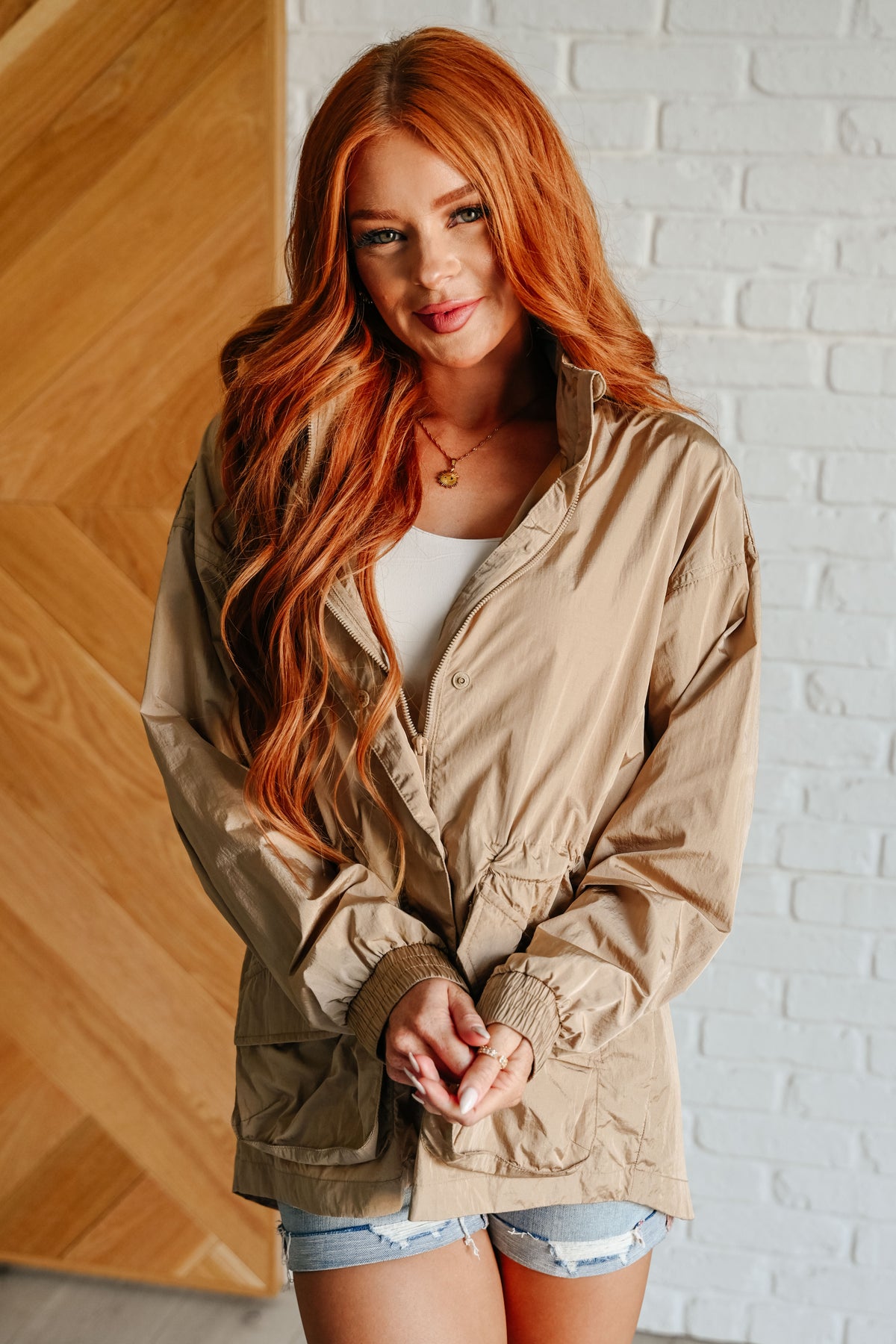 Rain, Rain Go Away Parachute Jacket in Camel - 8/15/2024