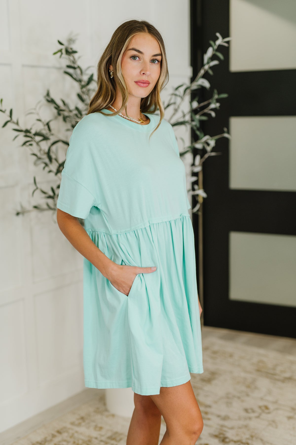 PREORDER: Relaxed Drop Shoulder Dress in Aqua - Ships in 2-3 weeks