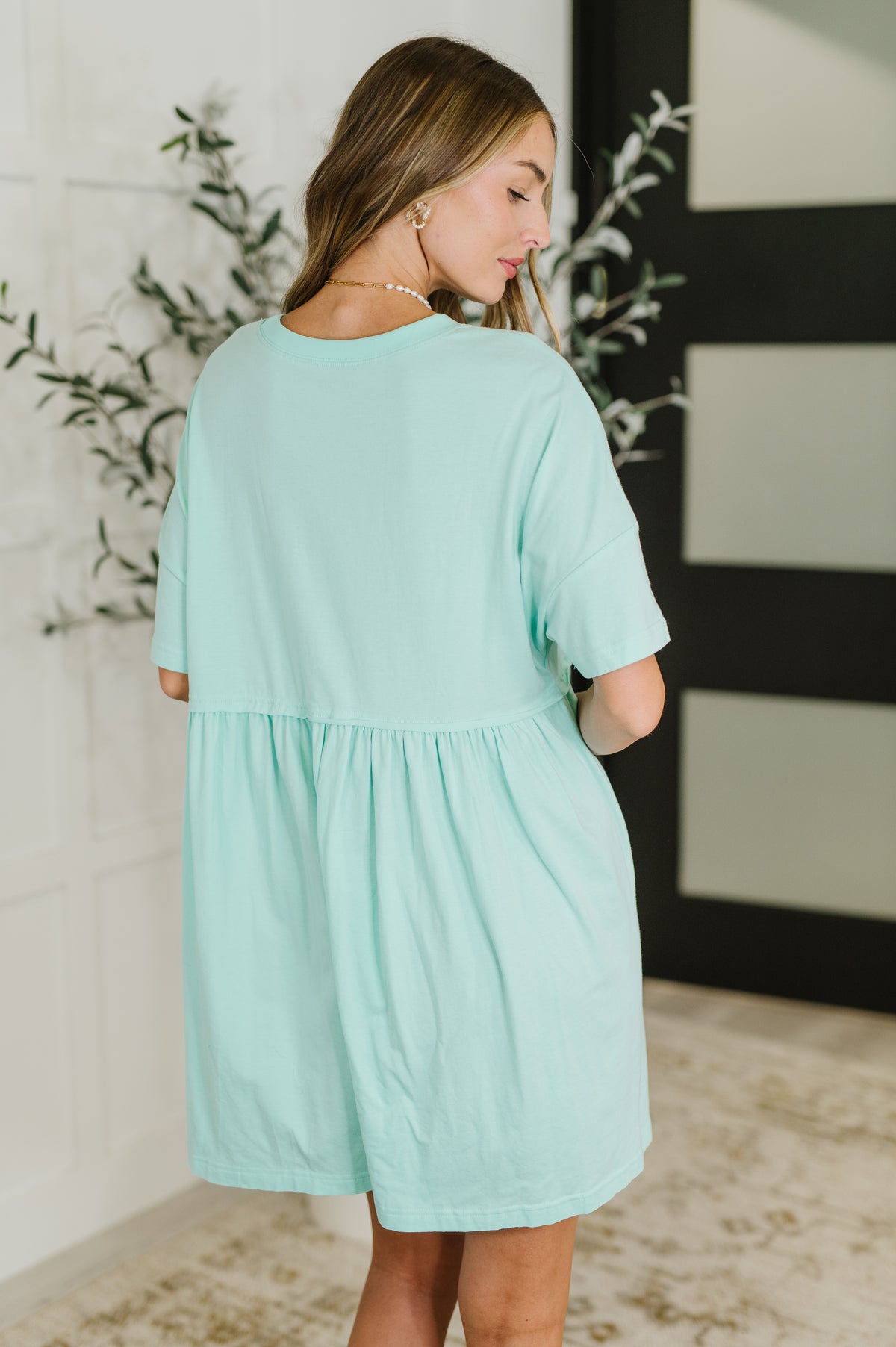 PREORDER: Relaxed Drop Shoulder Dress in Aqua - Ships in 2-3 weeks