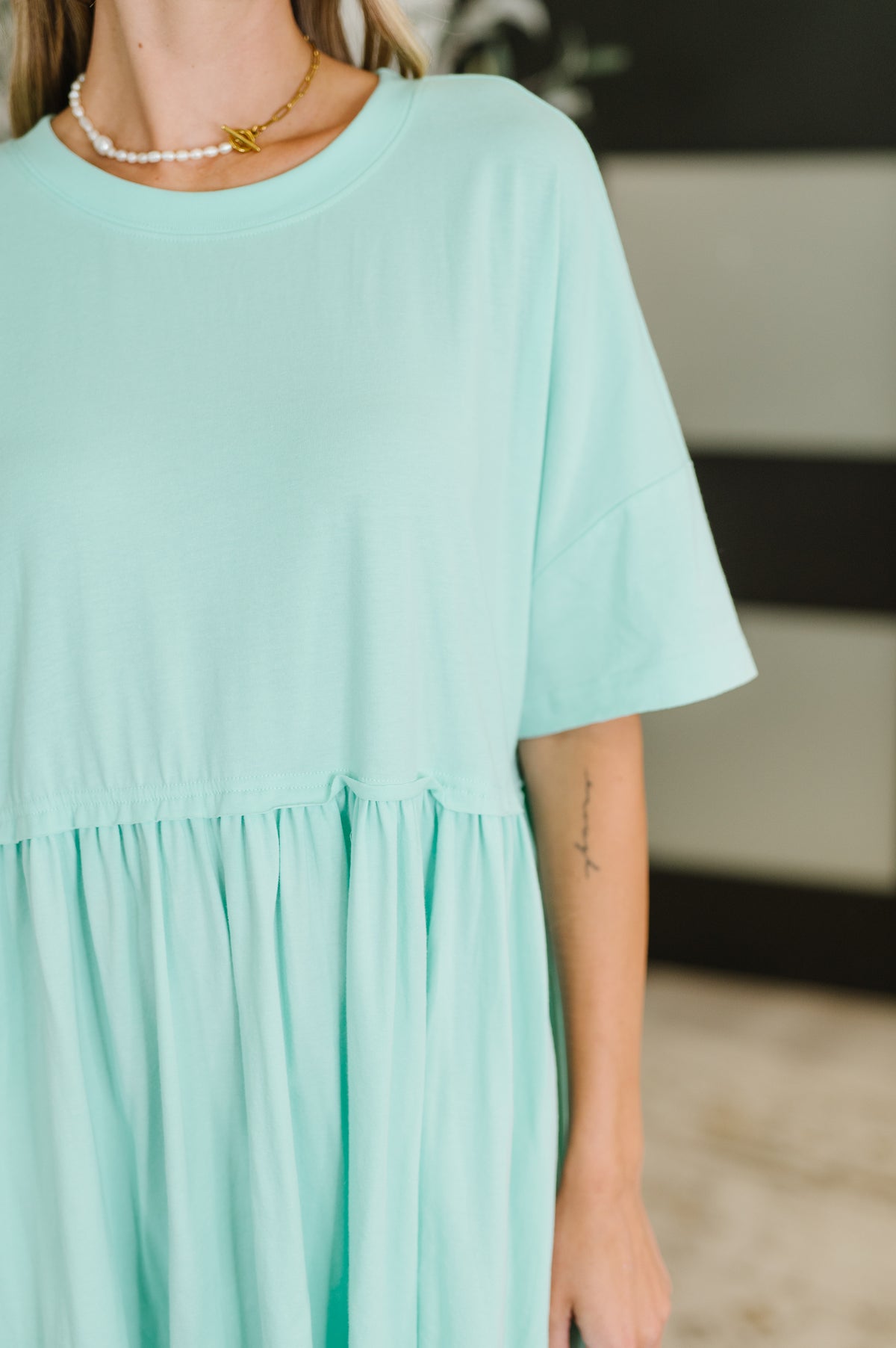 PREORDER: Relaxed Drop Shoulder Dress in Aqua - Ships in 2-3 weeks