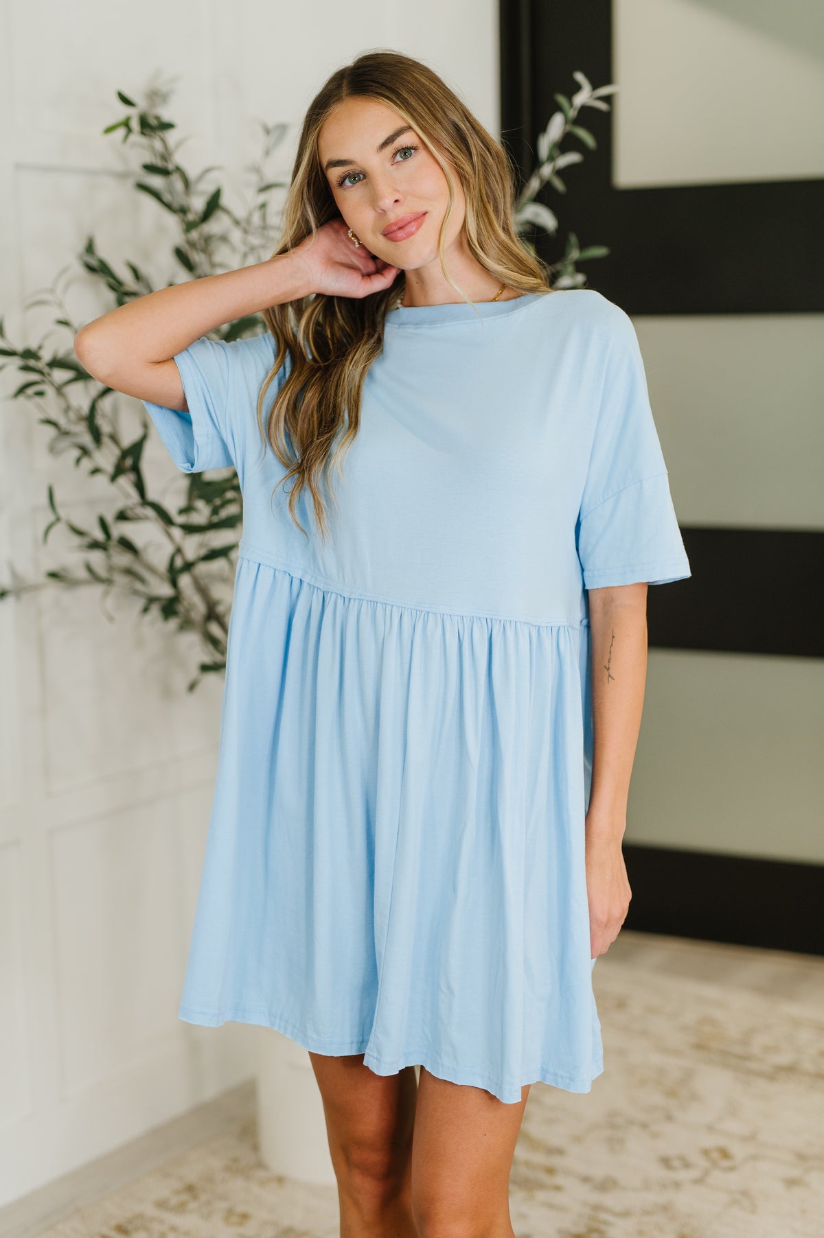 PREORDER: Relaxed Drop Shoulder Dress in Light Blue - Ships in 2-3 weeks