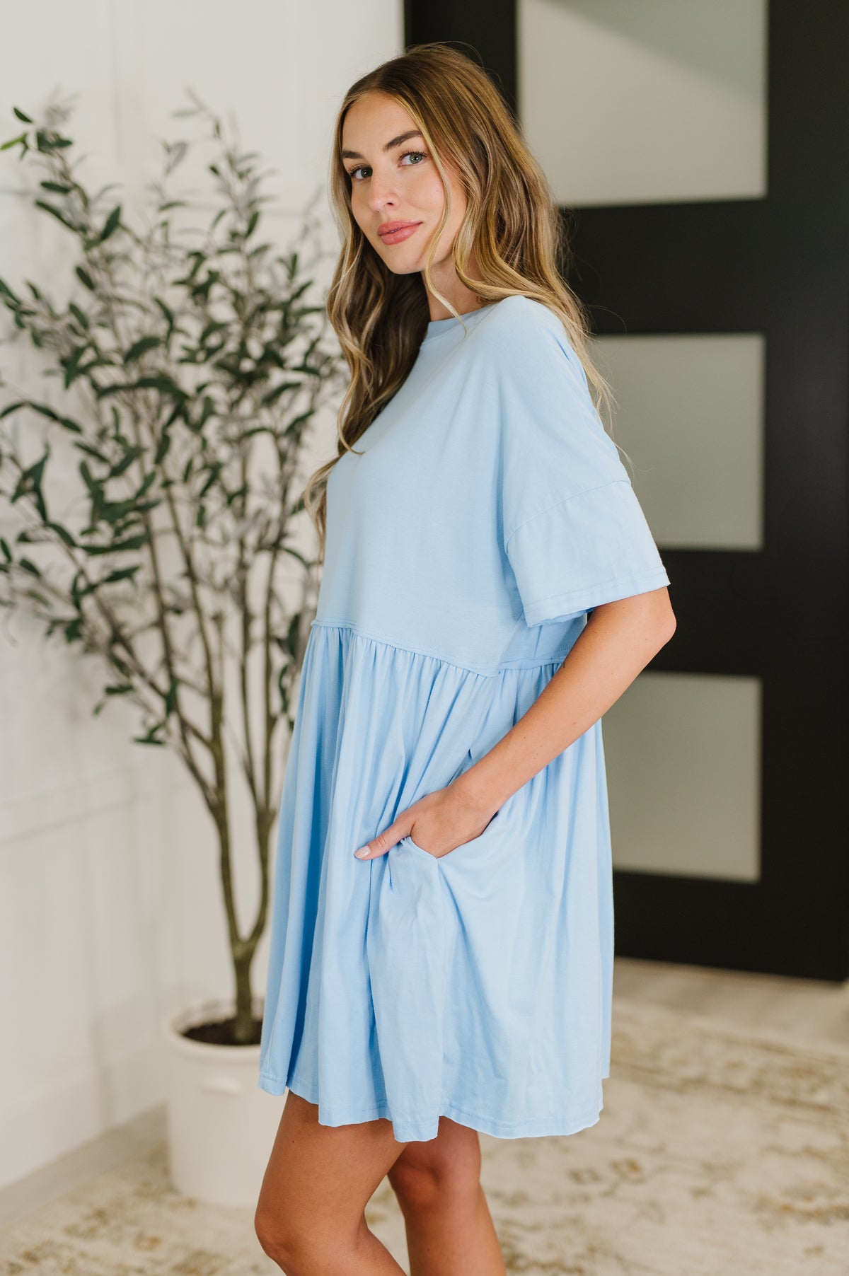 PREORDER: Relaxed Drop Shoulder Dress in Light Blue - Ships in 2-3 weeks