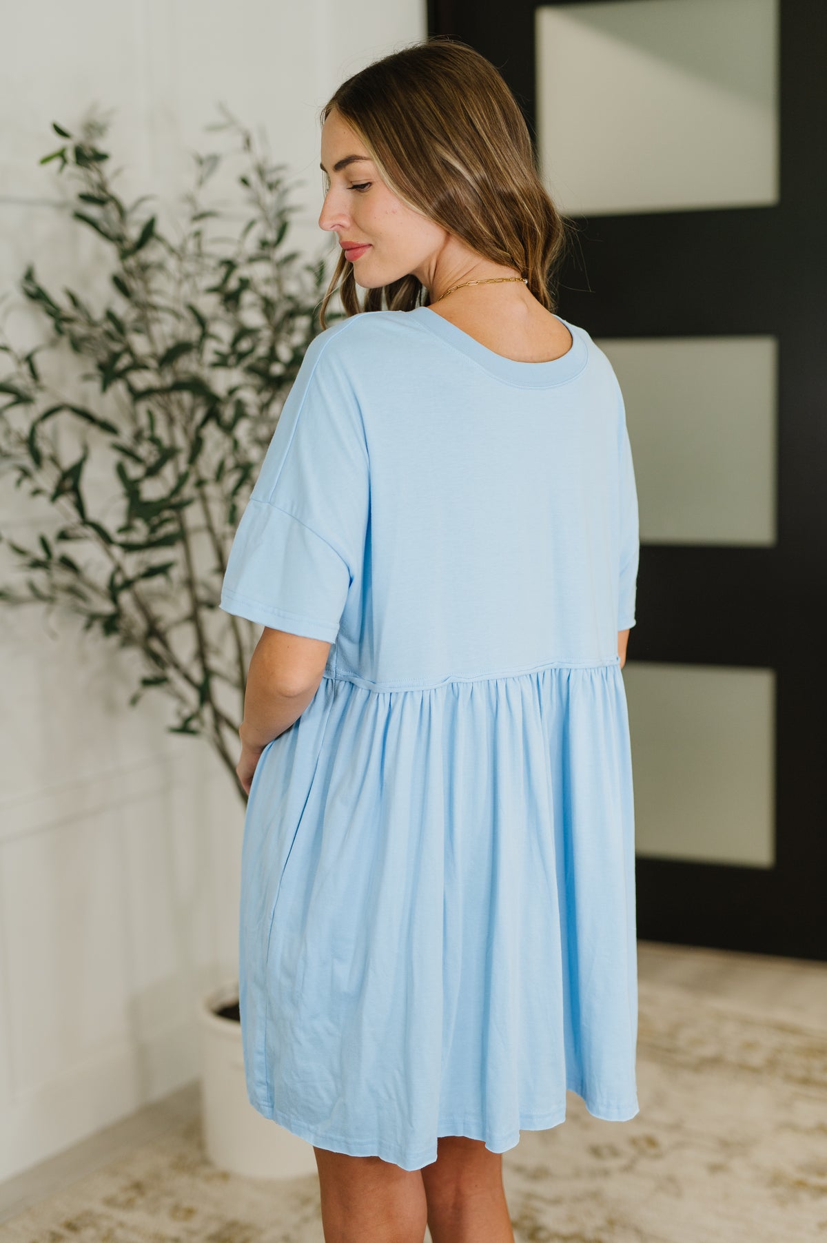PREORDER: Relaxed Drop Shoulder Dress in Light Blue - Ships in 2-3 weeks