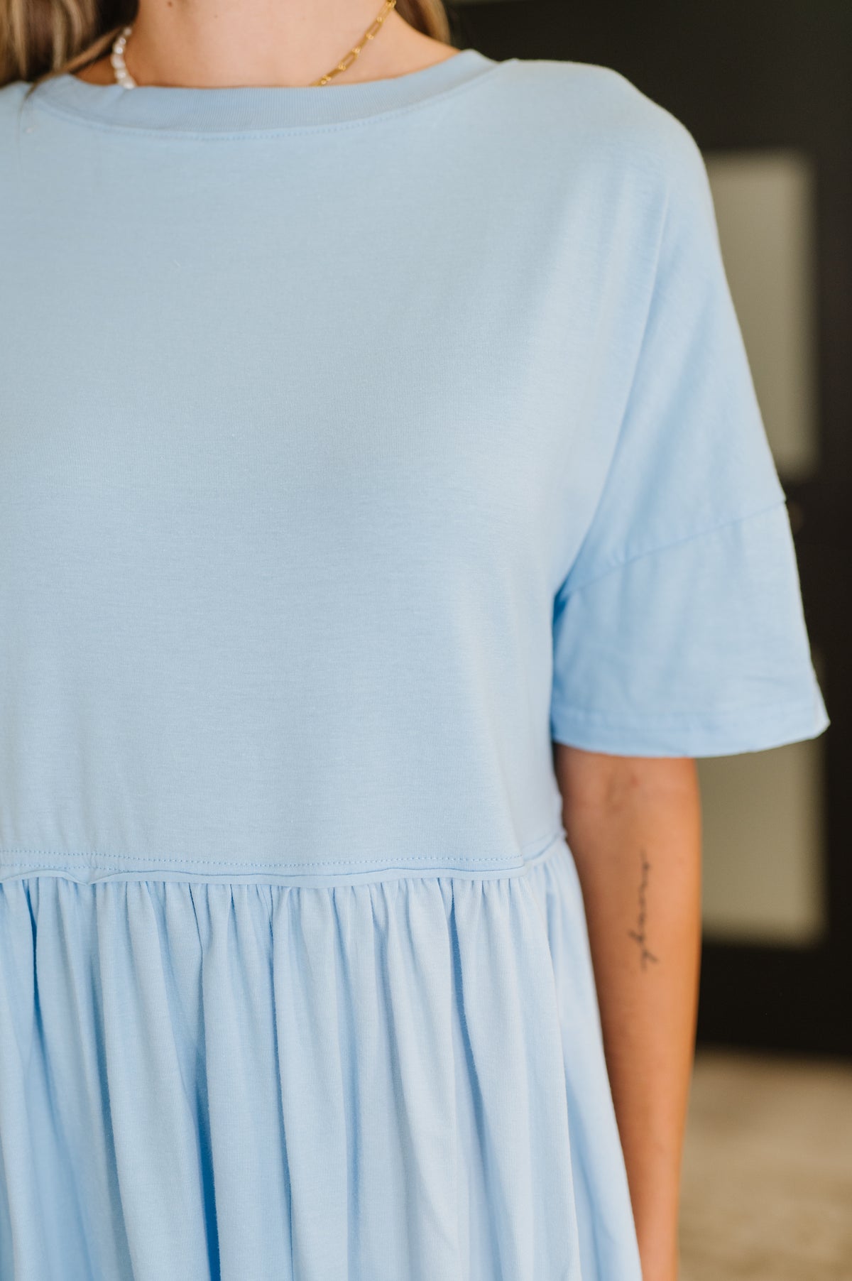 PREORDER: Relaxed Drop Shoulder Dress in Light Blue - Ships in 2-3 weeks