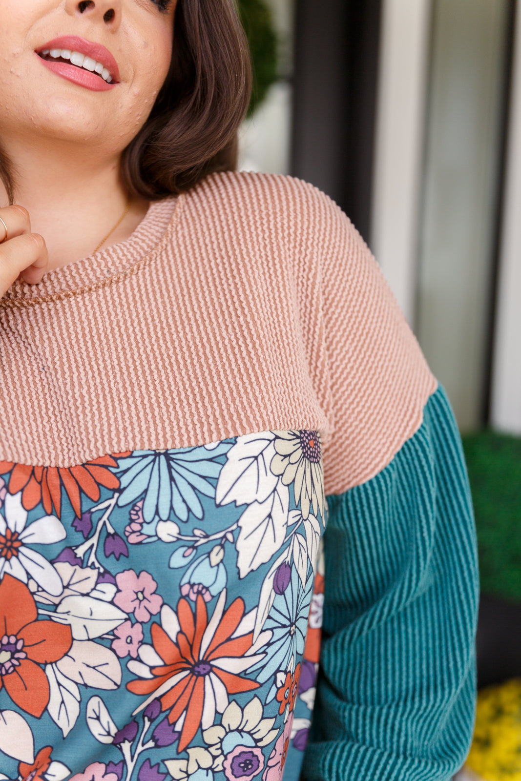 Retro and Ribbed Floral Color Block Top - 10/18/2024