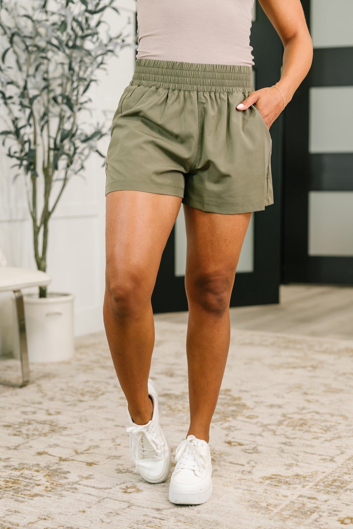 Rile Me Up High Waisted Shorts in Dusty Olive - 6/24/2026