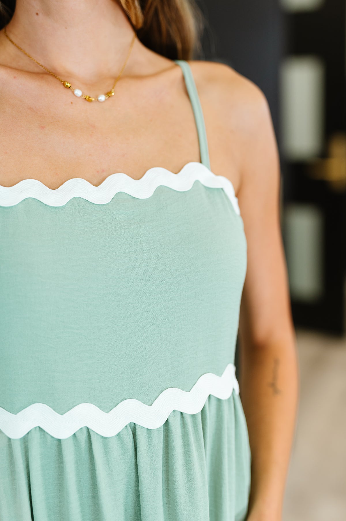 Ripple Effect Spaghetti Strap Dress in Sage - 6/3/2025 NEW