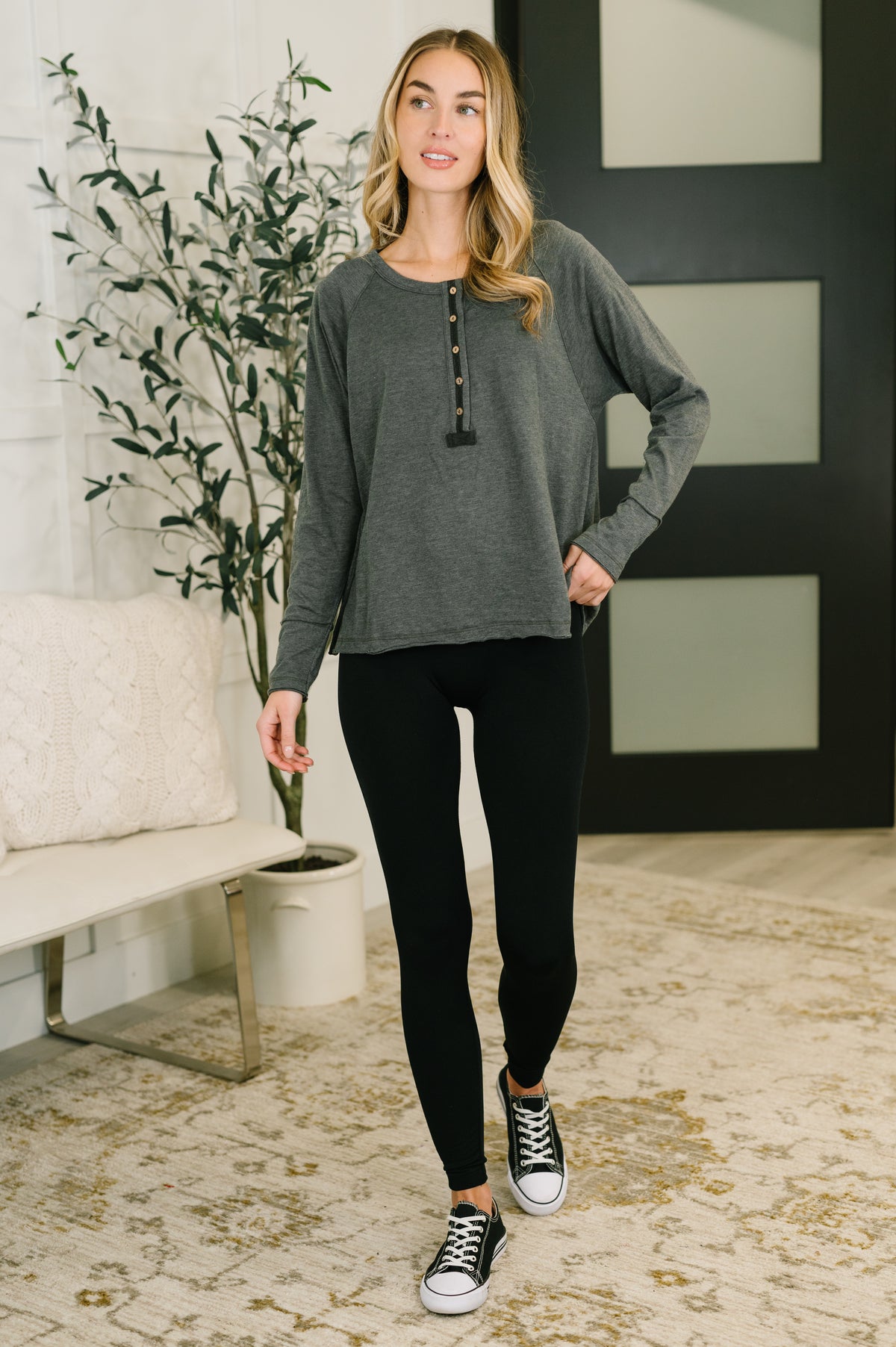 Rooftop View Raglan Sleeve Henley Top - 1/23/2026