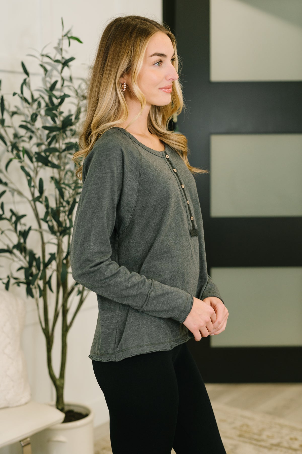 Rooftop View Raglan Sleeve Henley Top - 1/23/2026