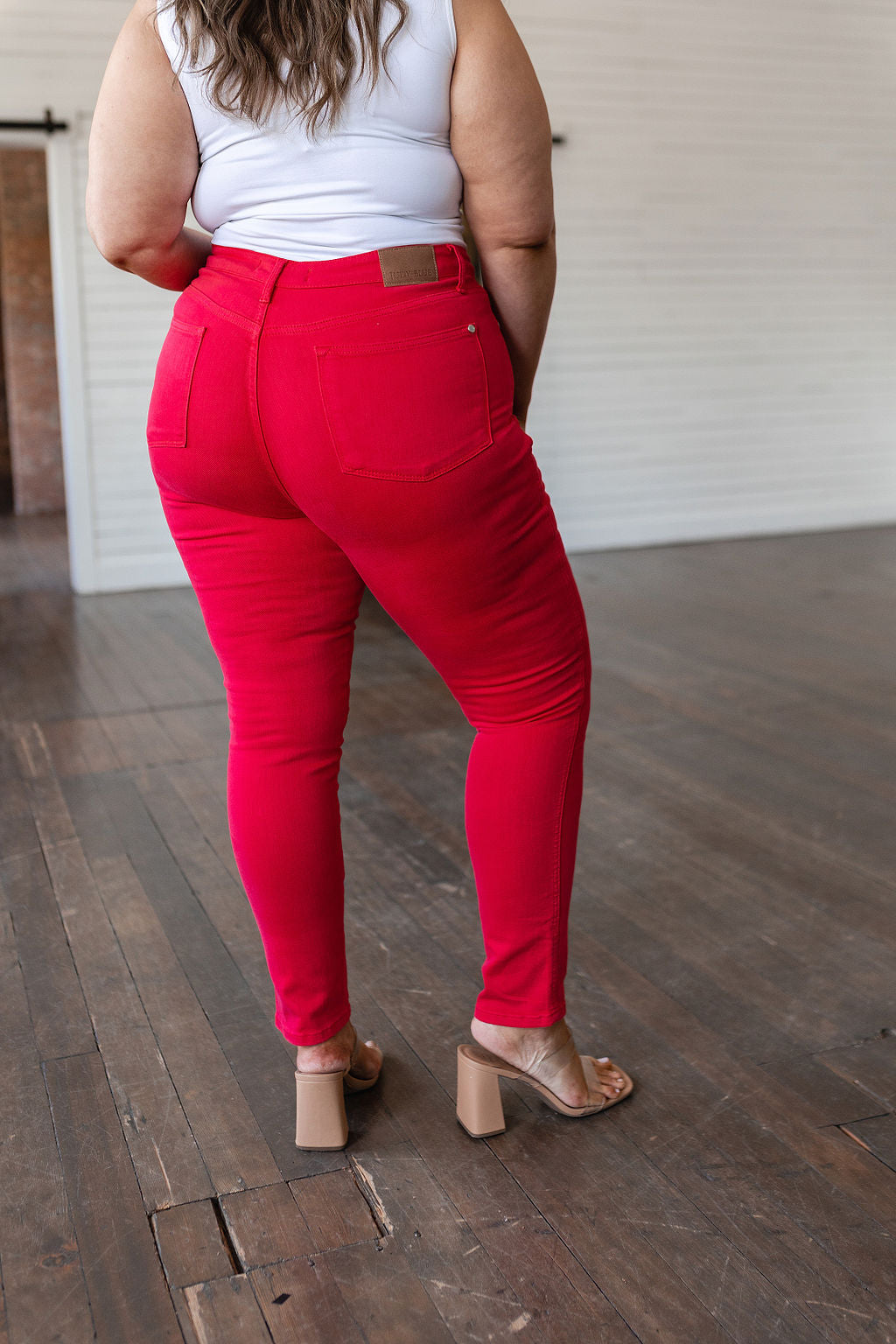 Ruby High Rise Control Top Garment Dyed Skinny Jeans in Red - 6/21/2023