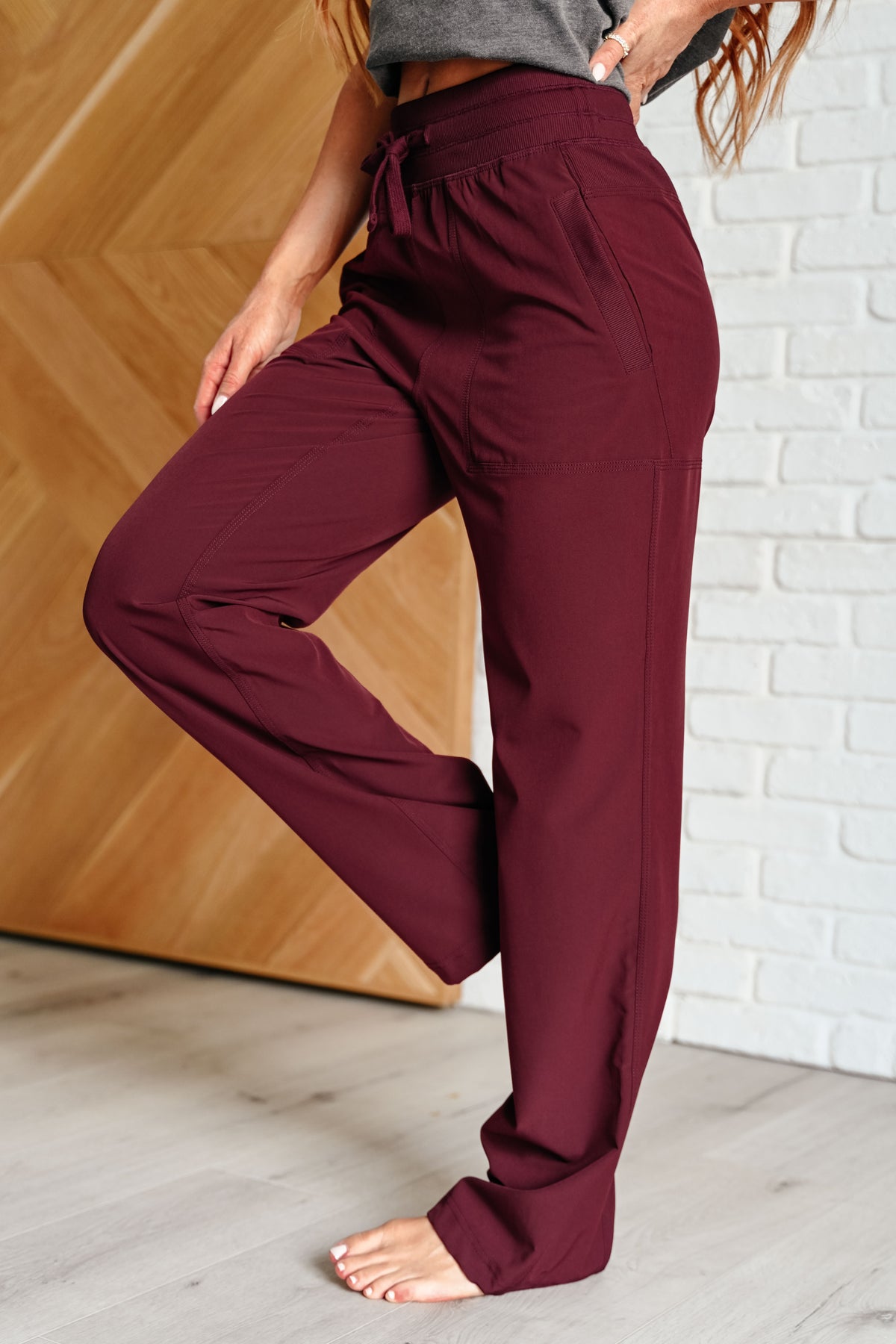 Runner's High Drawstring Joggers in Red Merlot - 8/15/2024