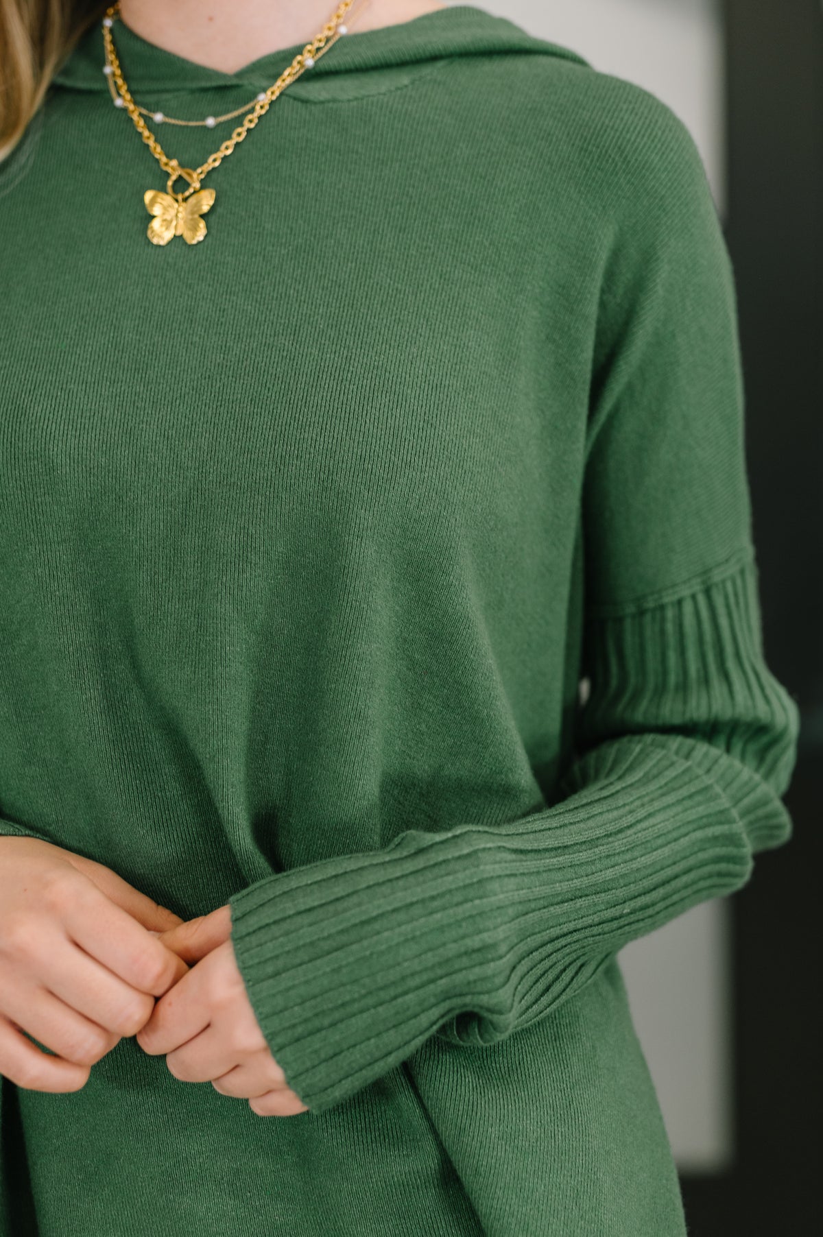 Running Late Hooded Long Sleeve in Dark Green - 10/29/2025