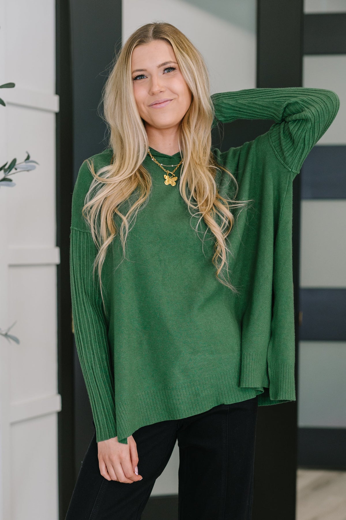 Running Late Hooded Long Sleeve in Dark Green - 10/29/2025