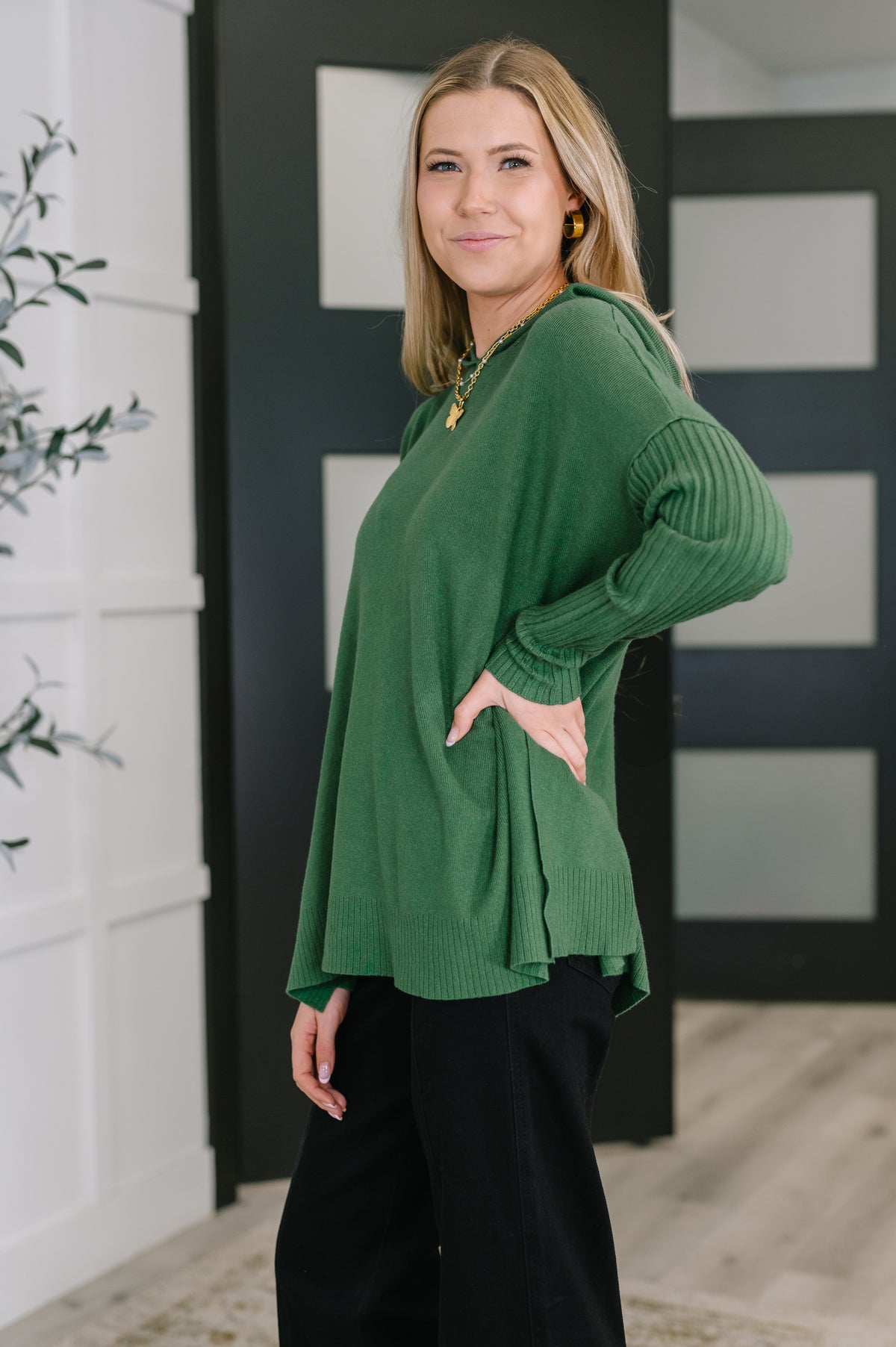 Running Late Hooded Long Sleeve in Dark Green - 10/29/2025