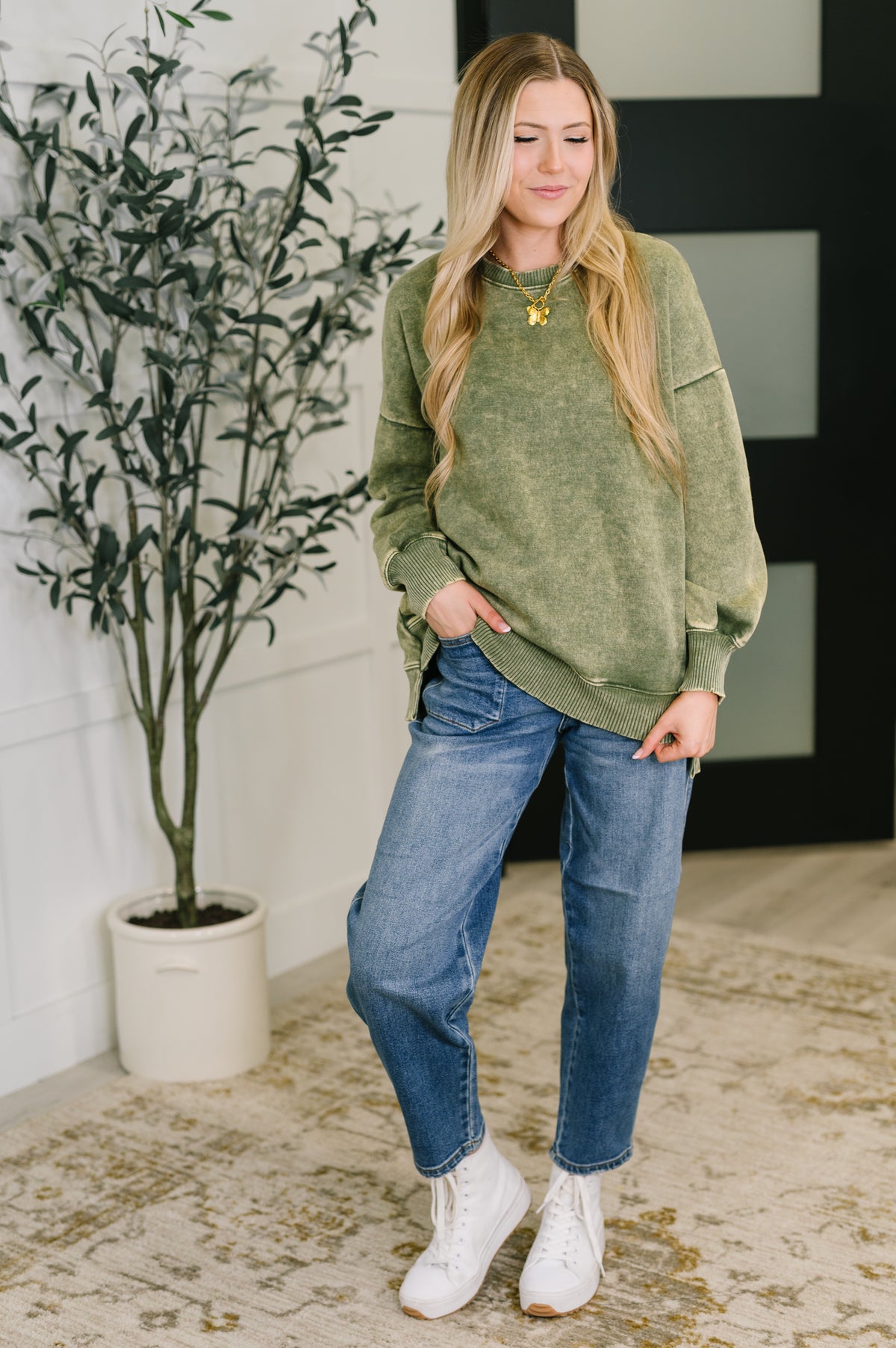 Safe and Secure Mineral Wash Pullover in Light Olive - 9/3/2025