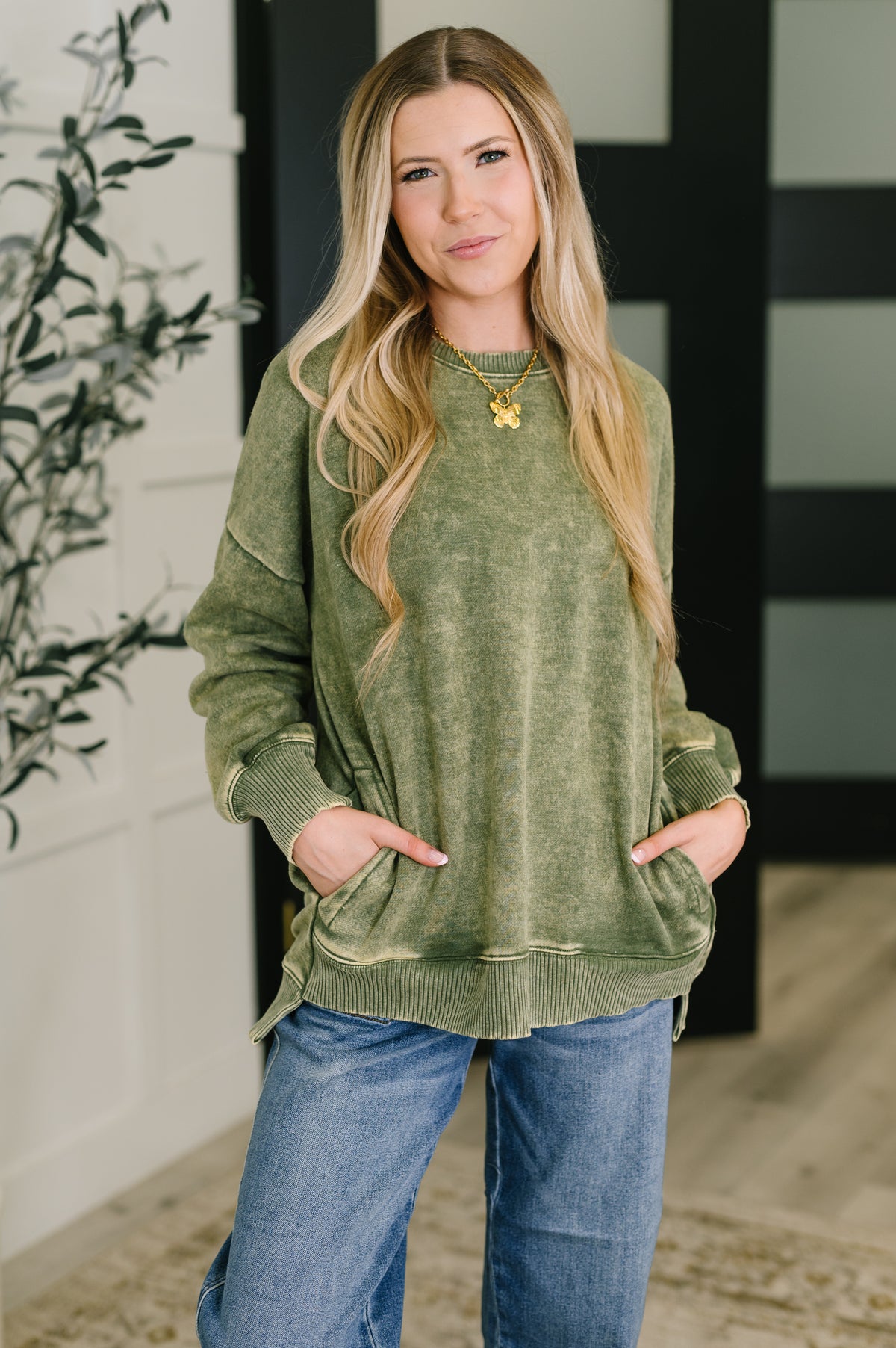 Safe and Secure Mineral Wash Pullover in Light Olive - 9/3/2025