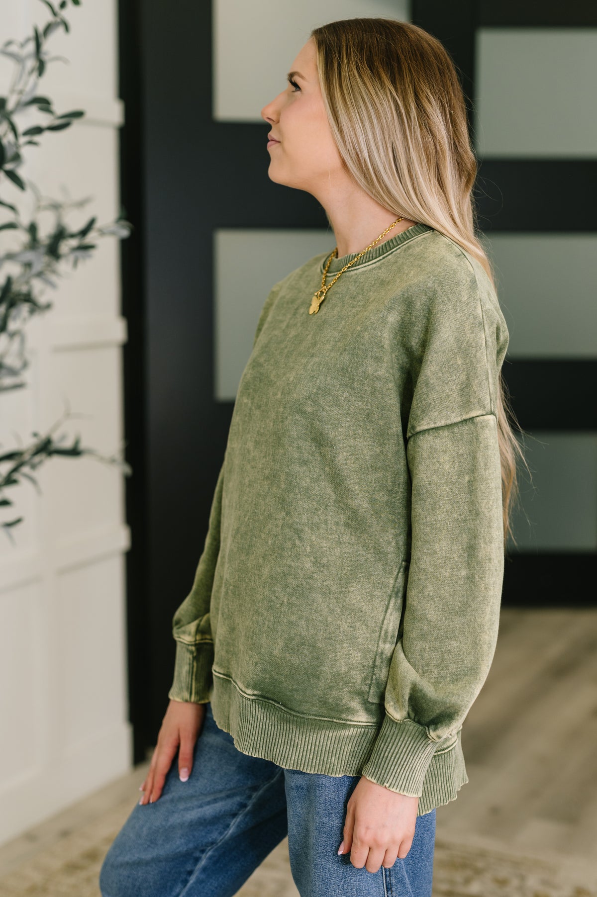 Safe and Secure Mineral Wash Pullover in Light Olive - 9/3/2025