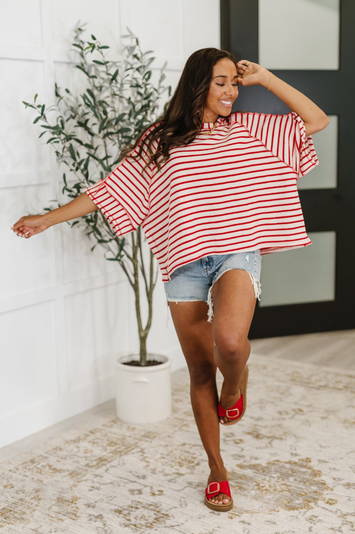 Sass in Session Relaxed Top in Cream Red - 7/1/2025 NEW
