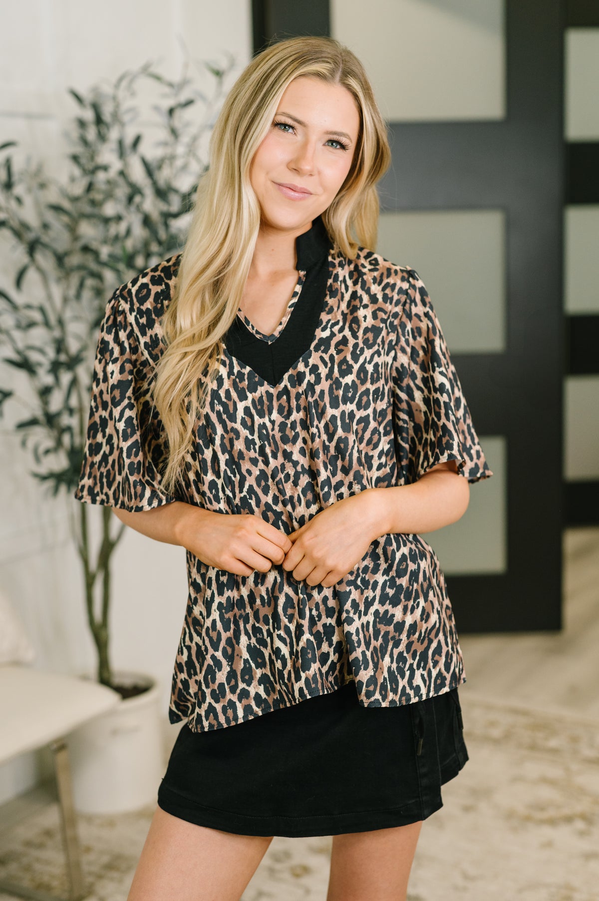Sassy Season Split Neck Leopard Print Blouse - 8/7/2026