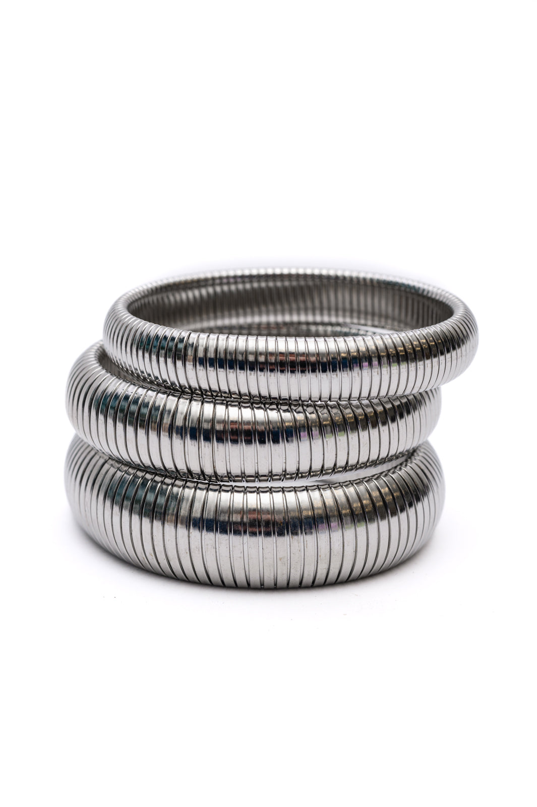 Sassy but Classy Ribbed Bangles in Silver Set of 3 - 11/29/2024