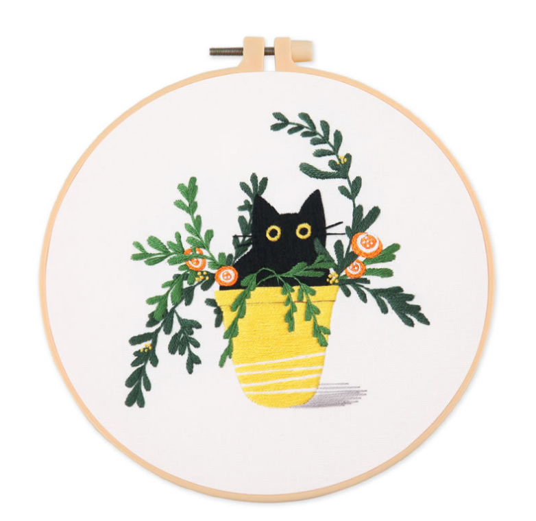 Cute Cat Embroidery Kit Yellow Pot - 12/11/2023
