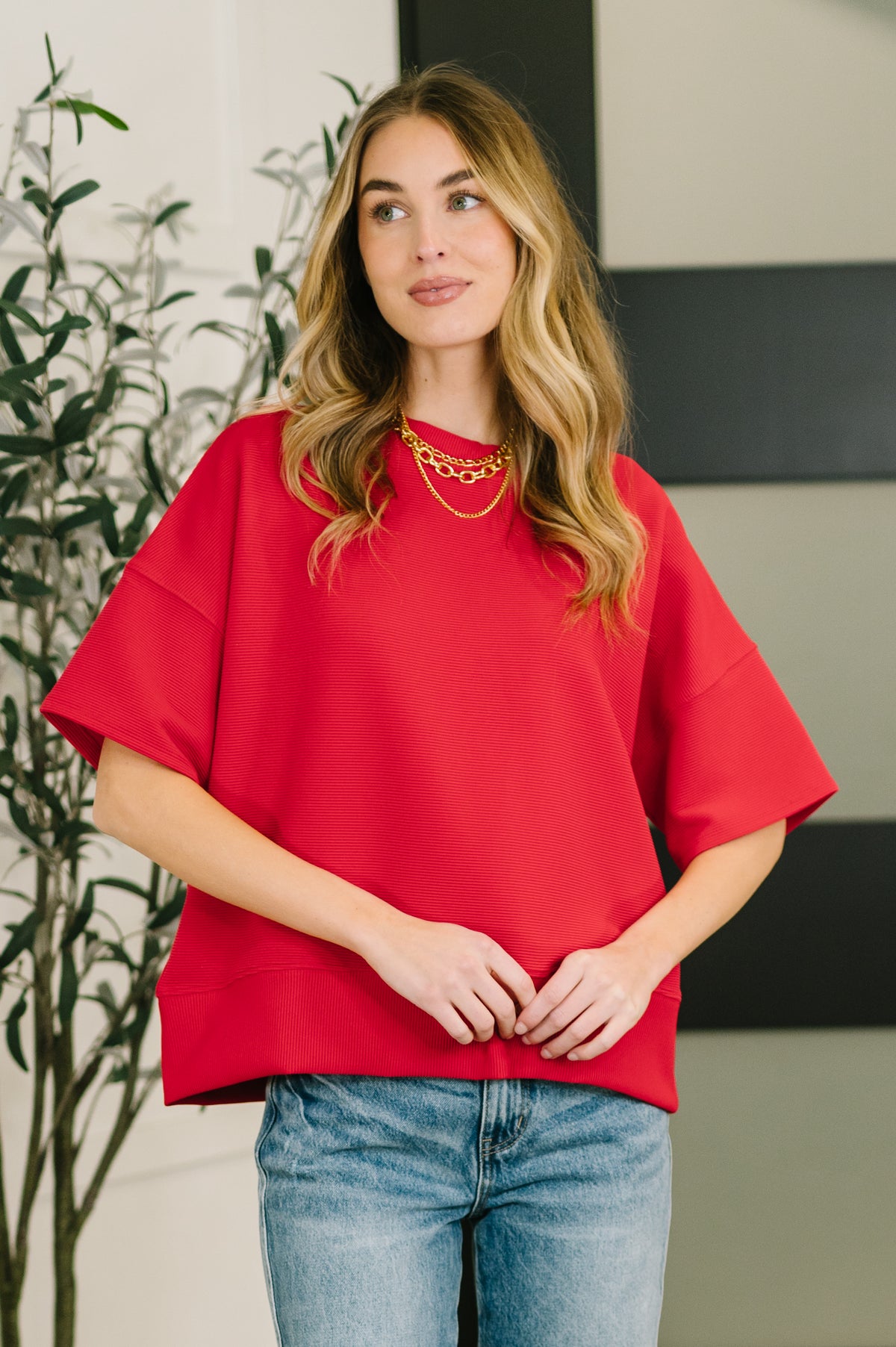 Sense of Clarity Boxy Top in Ruby- 3/4/2026