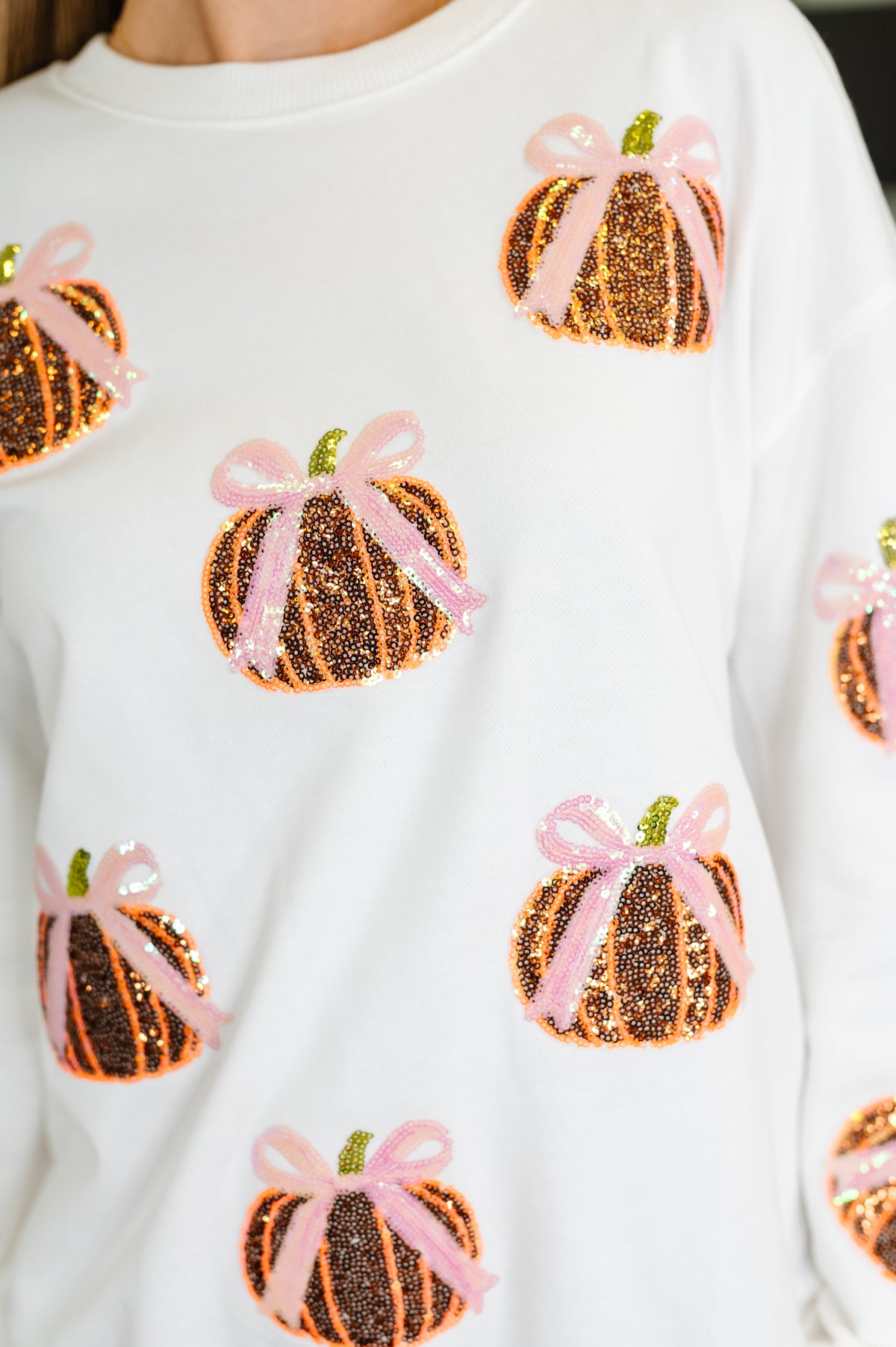 PREORDER: Sequin Pumpkin Bow Pullover - Ships in 4 weeks