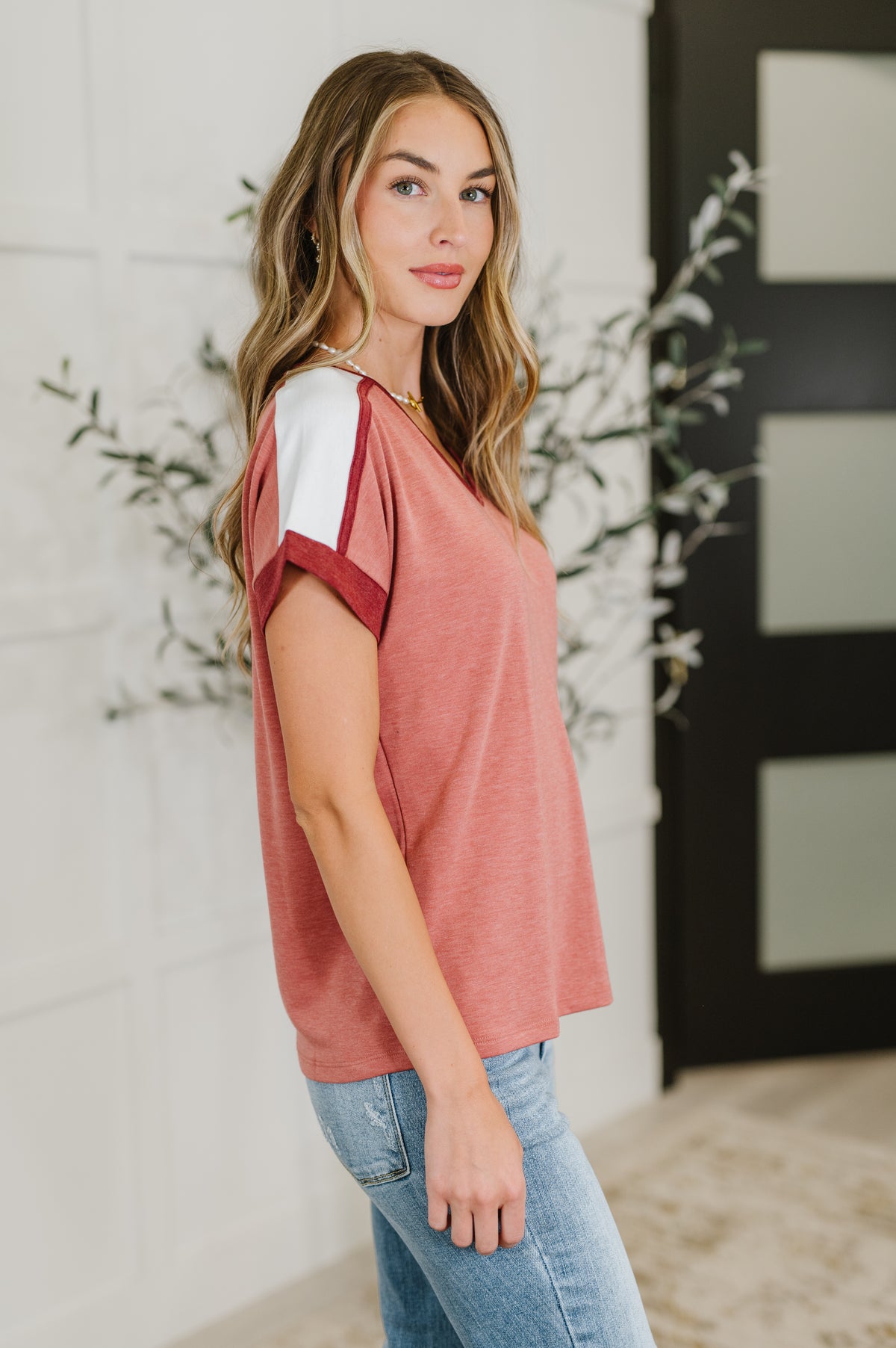 Sew Into You V-Neck Top in Light Rust - 6/24/2025