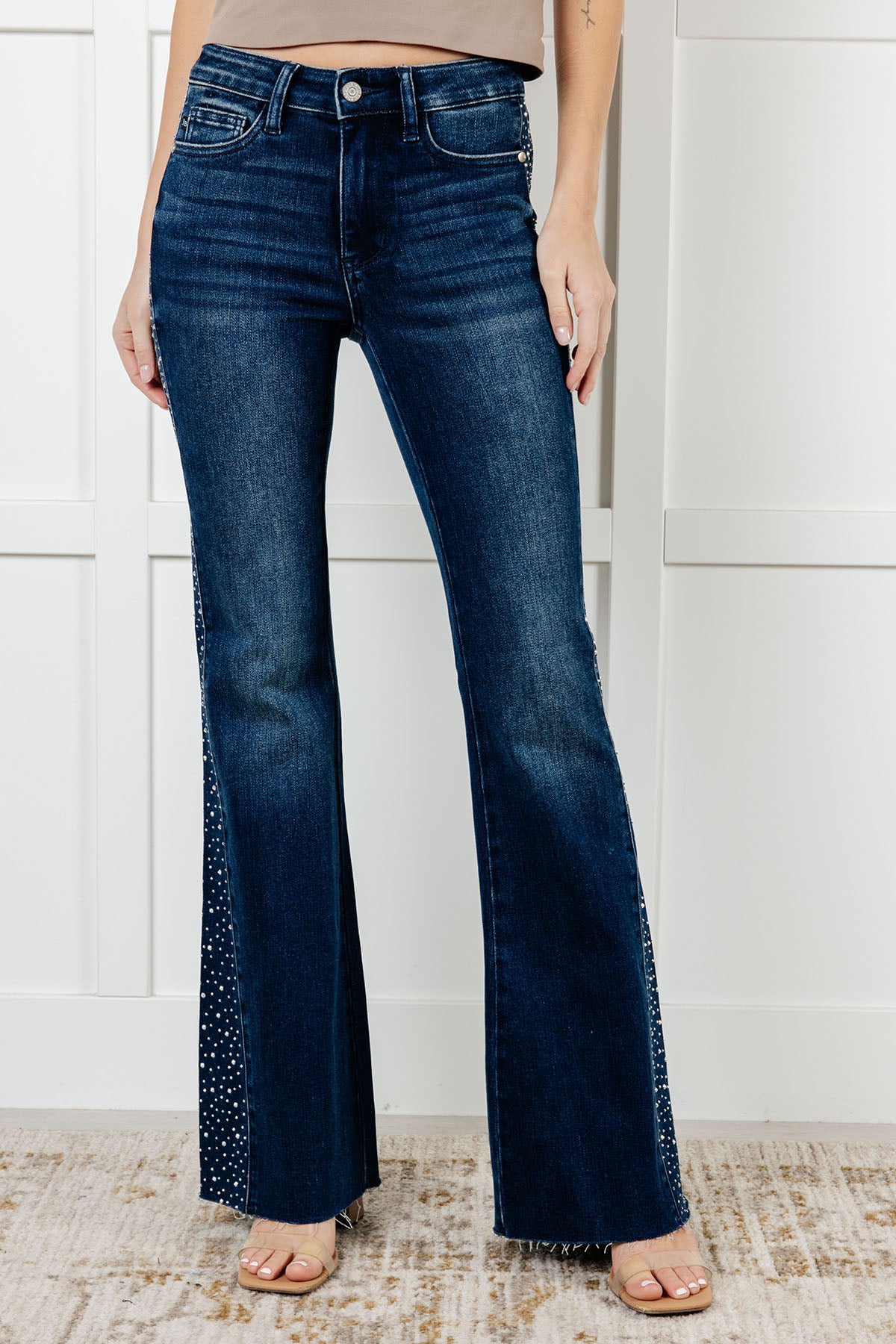 Shannon Mid Rise Rhinestone Detail Flare Jeans - 12/26/2024