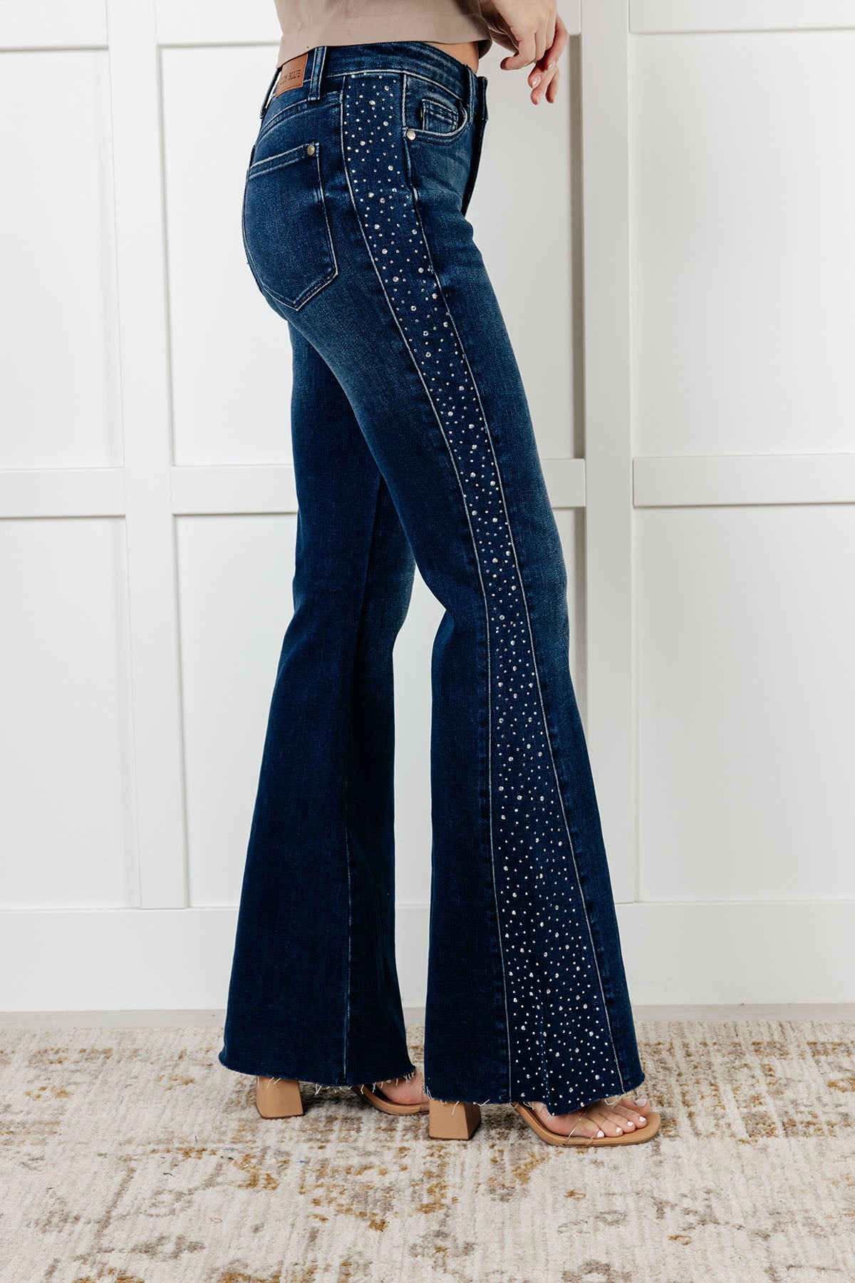 Shannon Mid Rise Rhinestone Detail Flare Jeans - 12/26/2024