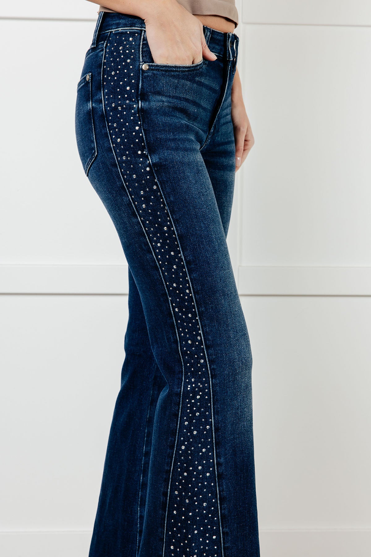 Shannon Mid Rise Rhinestone Detail Flare Jeans - 12/26/2024