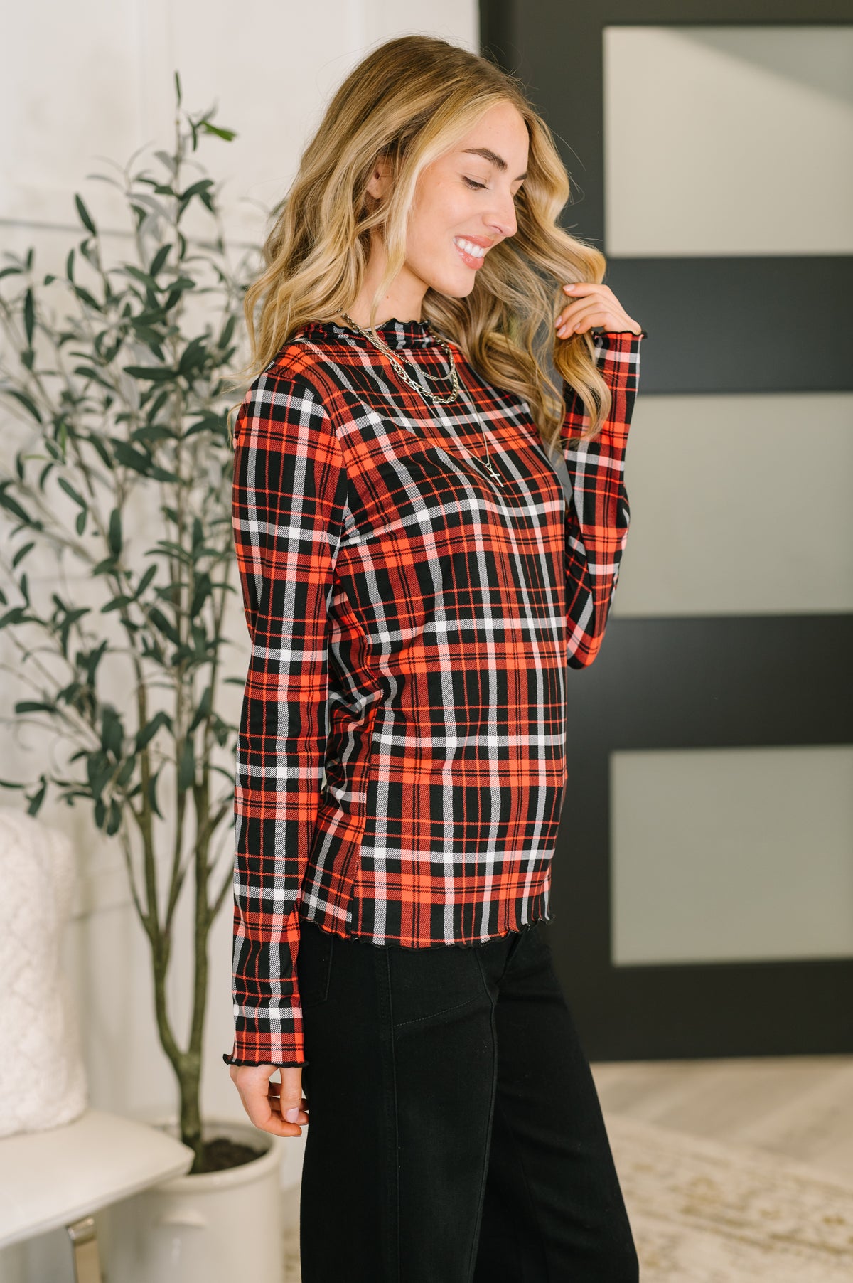 She's Always Changing Plaid Lettuce Hem Top - 12/5/2025