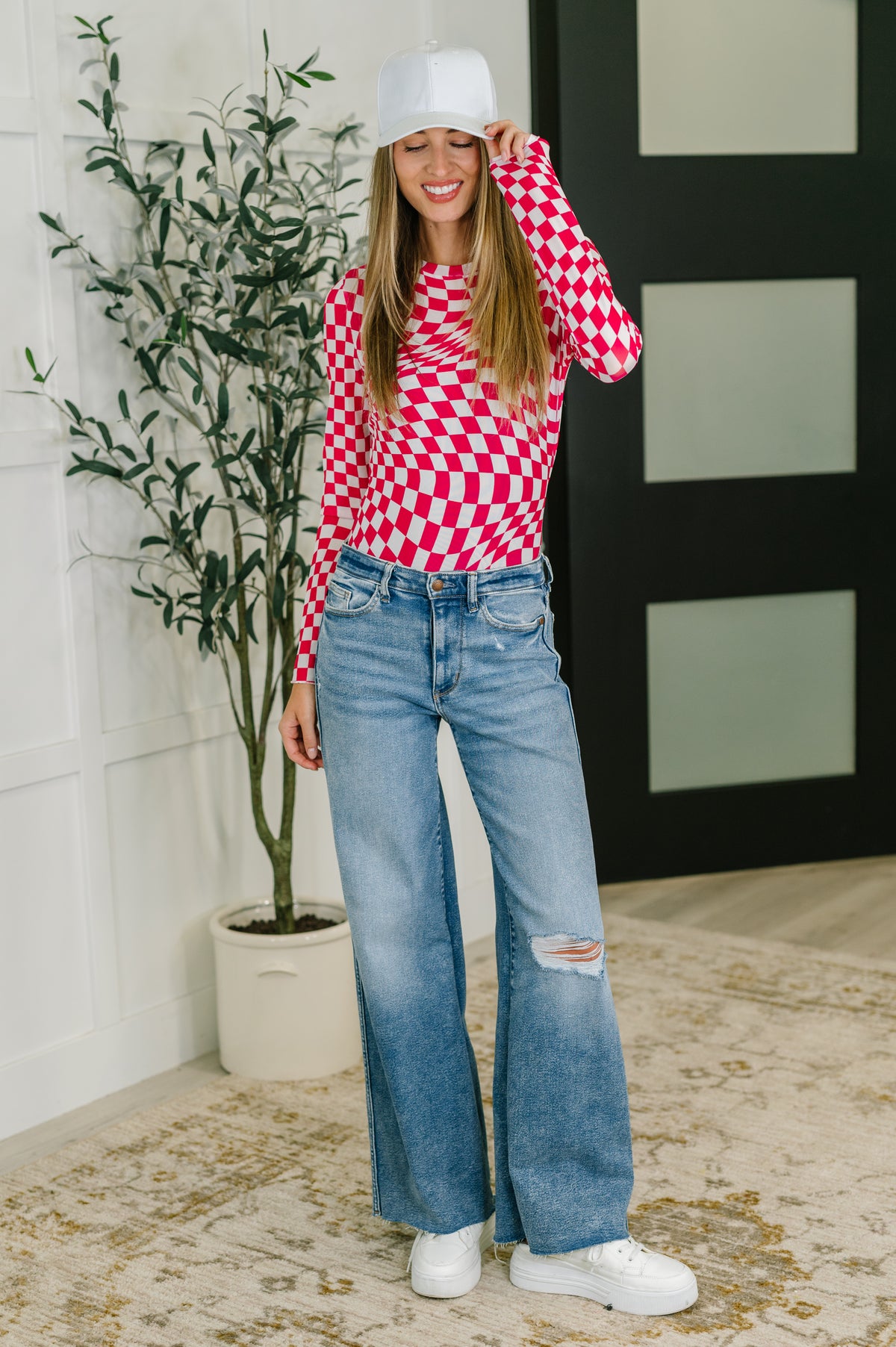 PREORDER: Sheer Long Sleeve Checkered Layering Top in Three Colors - Ships in 4 weeks