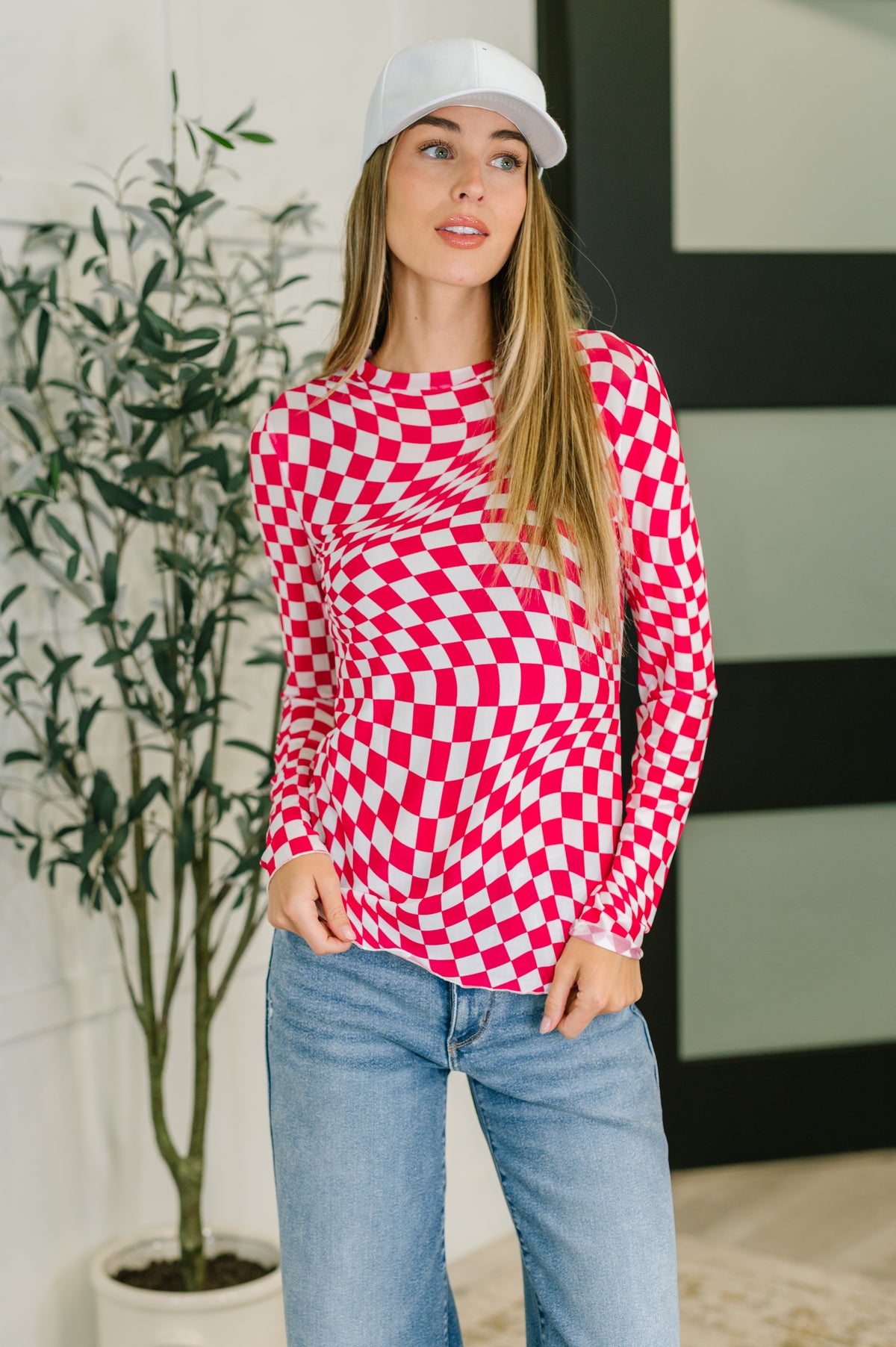 PREORDER: Sheer Long Sleeve Checkered Layering Top in Three Colors - Ships in 4 weeks