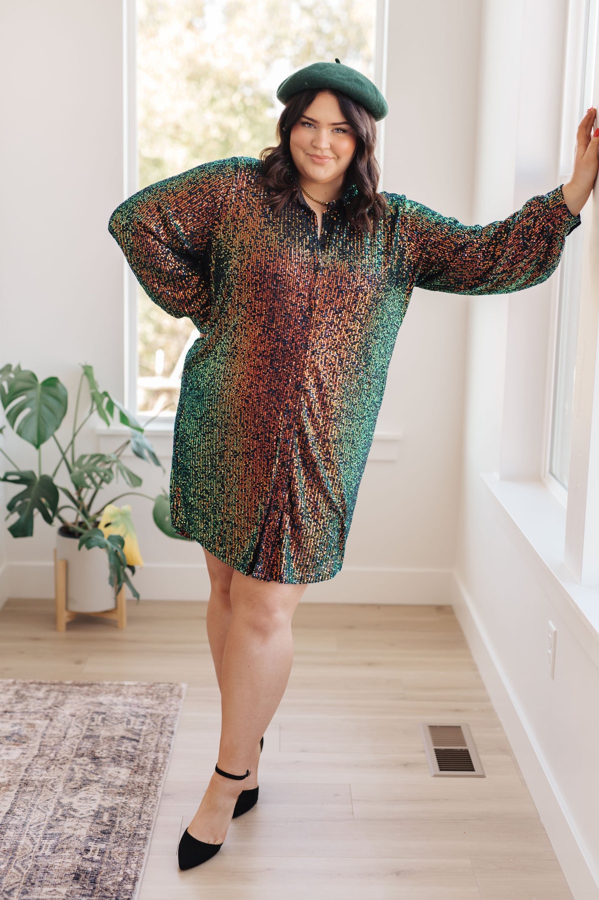 Shimmering Splendor Sequin Shirt Dress - 11/7/2024