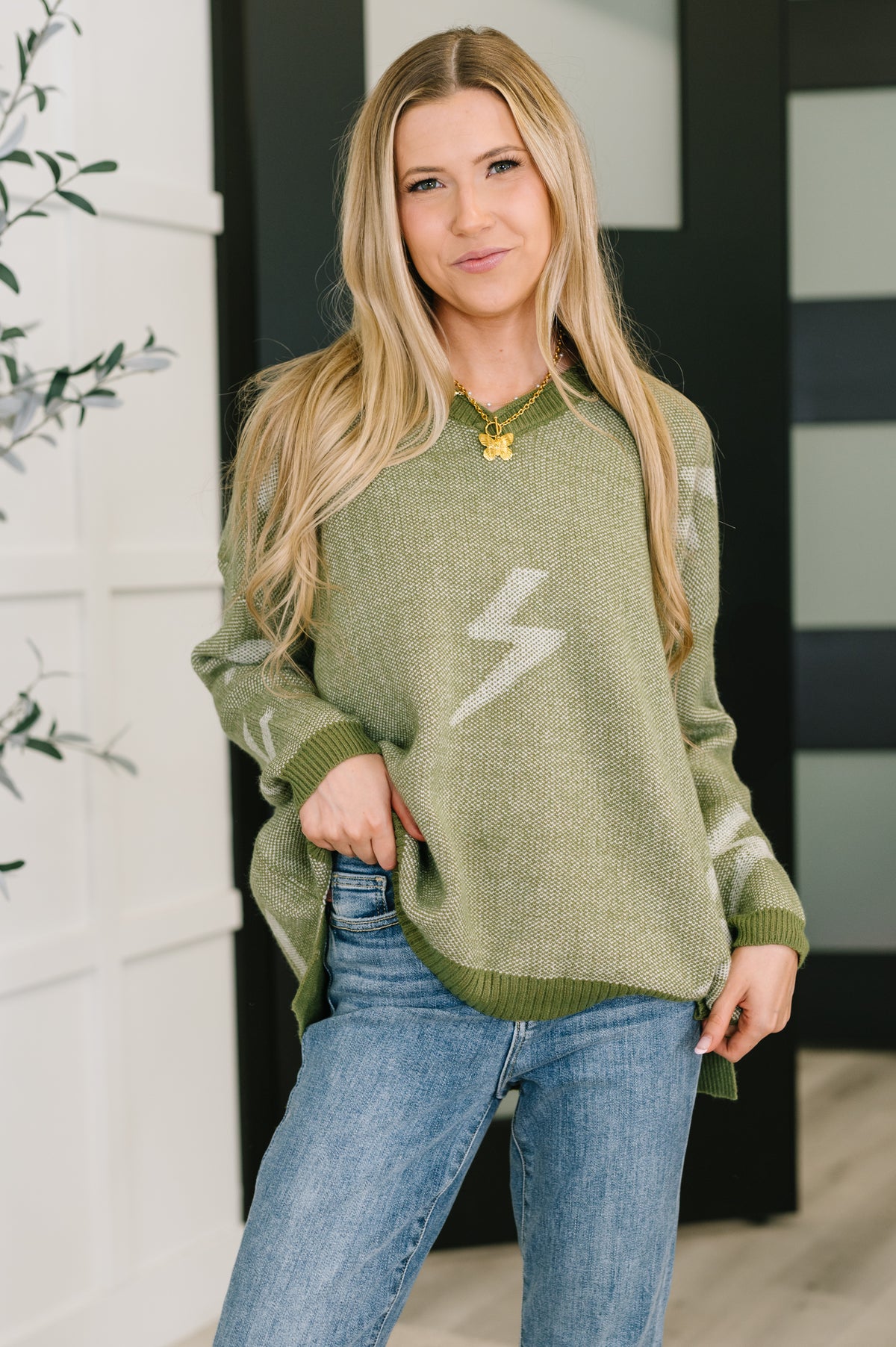 Shock Value V-Neck Sweater in Olive - 10/31/2025