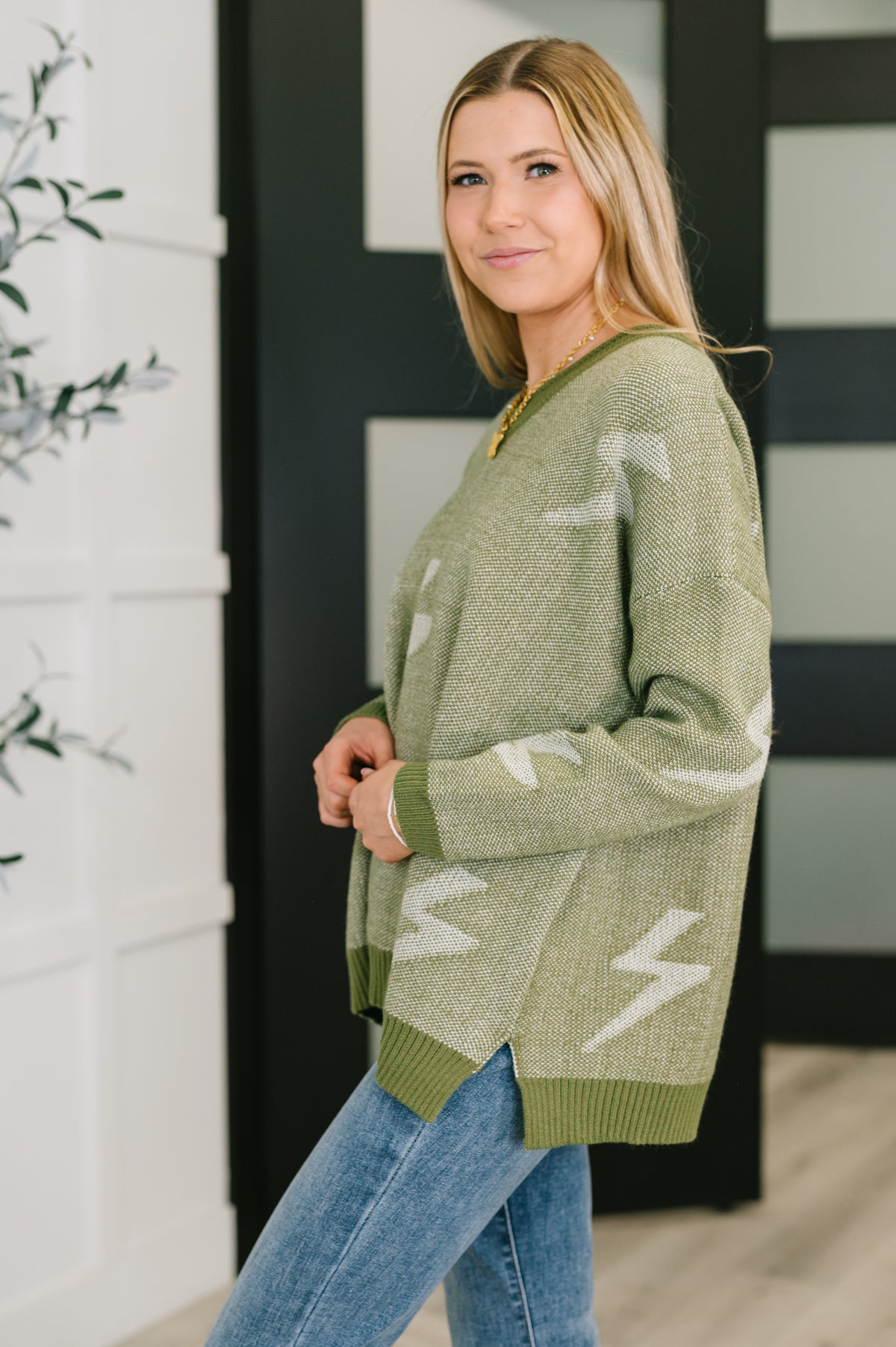 Shock Value V-Neck Sweater in Olive - 10/31/2025