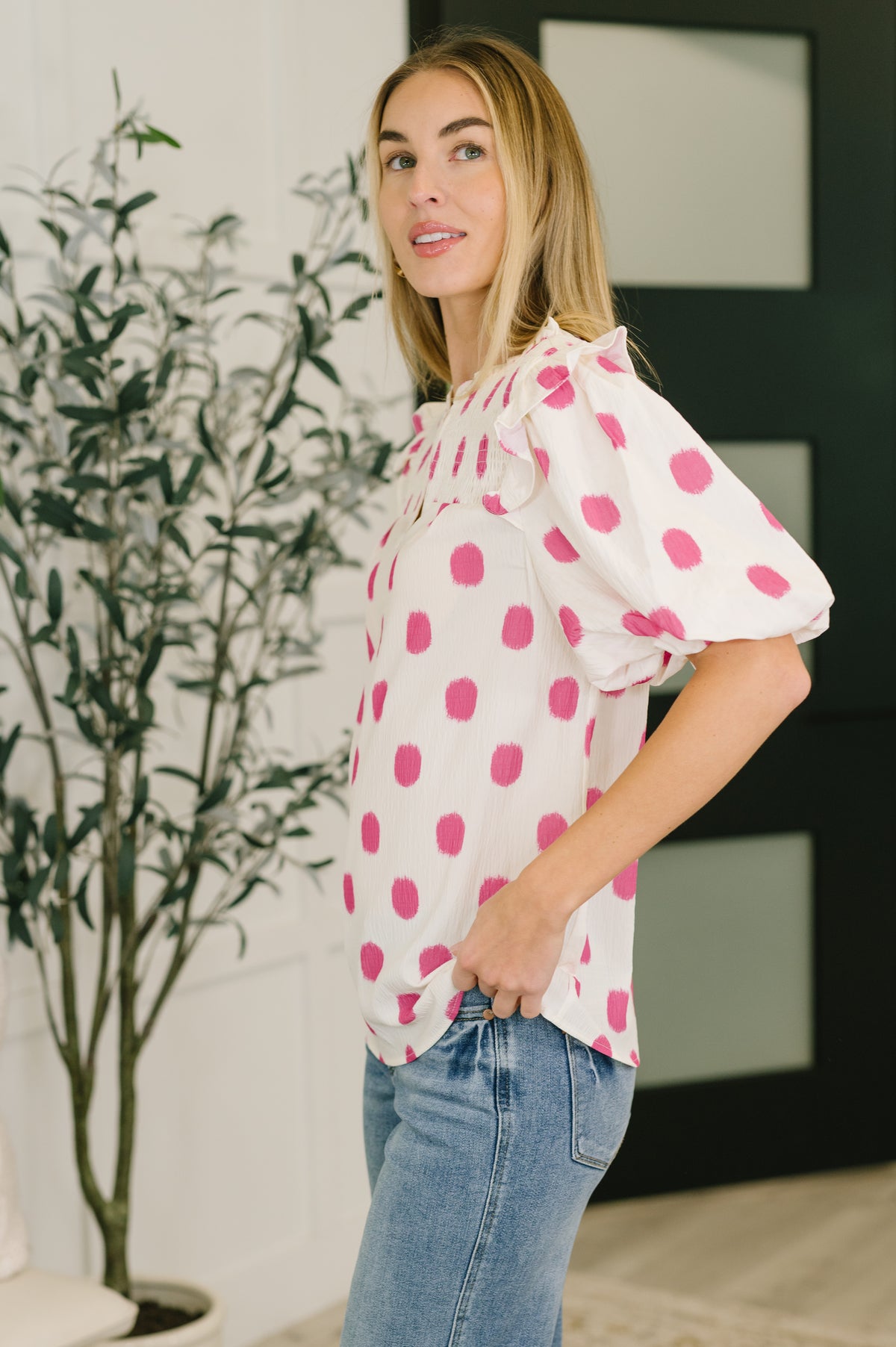 Shopping Spree Notched Neck Puff Sleeve Blouse - 1/30/2026